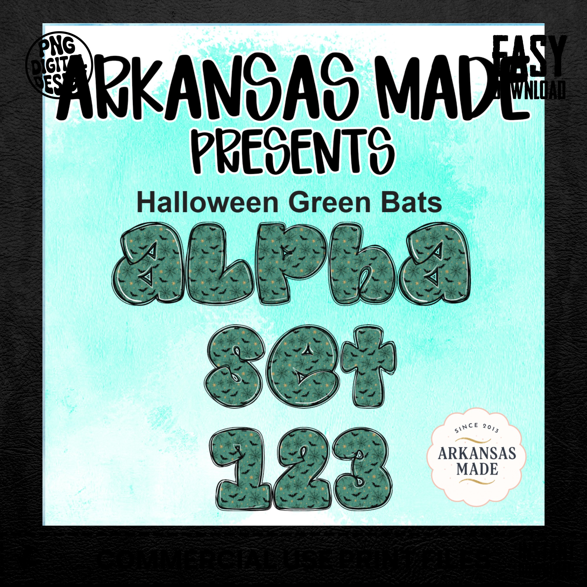 Halloween Green Bats Digital Alpha PNG Set 123, Spooky Faux Gold Spiderwebs Bubble Letters Font Commercial Use Sublimation - Image 4
