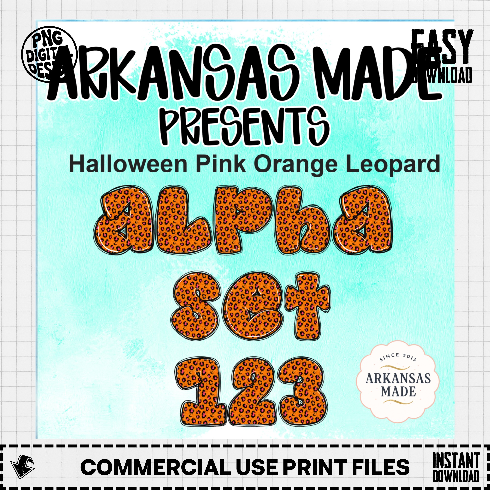 Halloween Digital Alpha PNGs - Pink Orange Leopard Alpha Set 123 - Spooky Design Letters & Numbers - Image 3