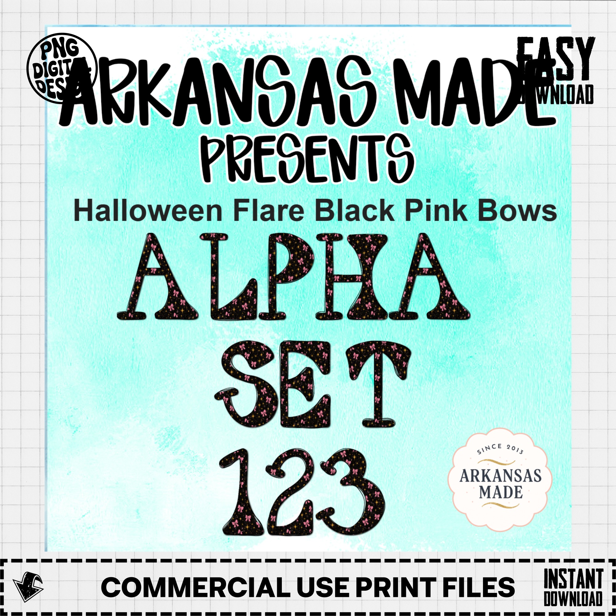 Halloween Digital Alpha PNGs - Halloween Flare Black Pink Bows Alpha Set 123 - Spooky Font, Numbers for Sublimation & Crafts - Image 3