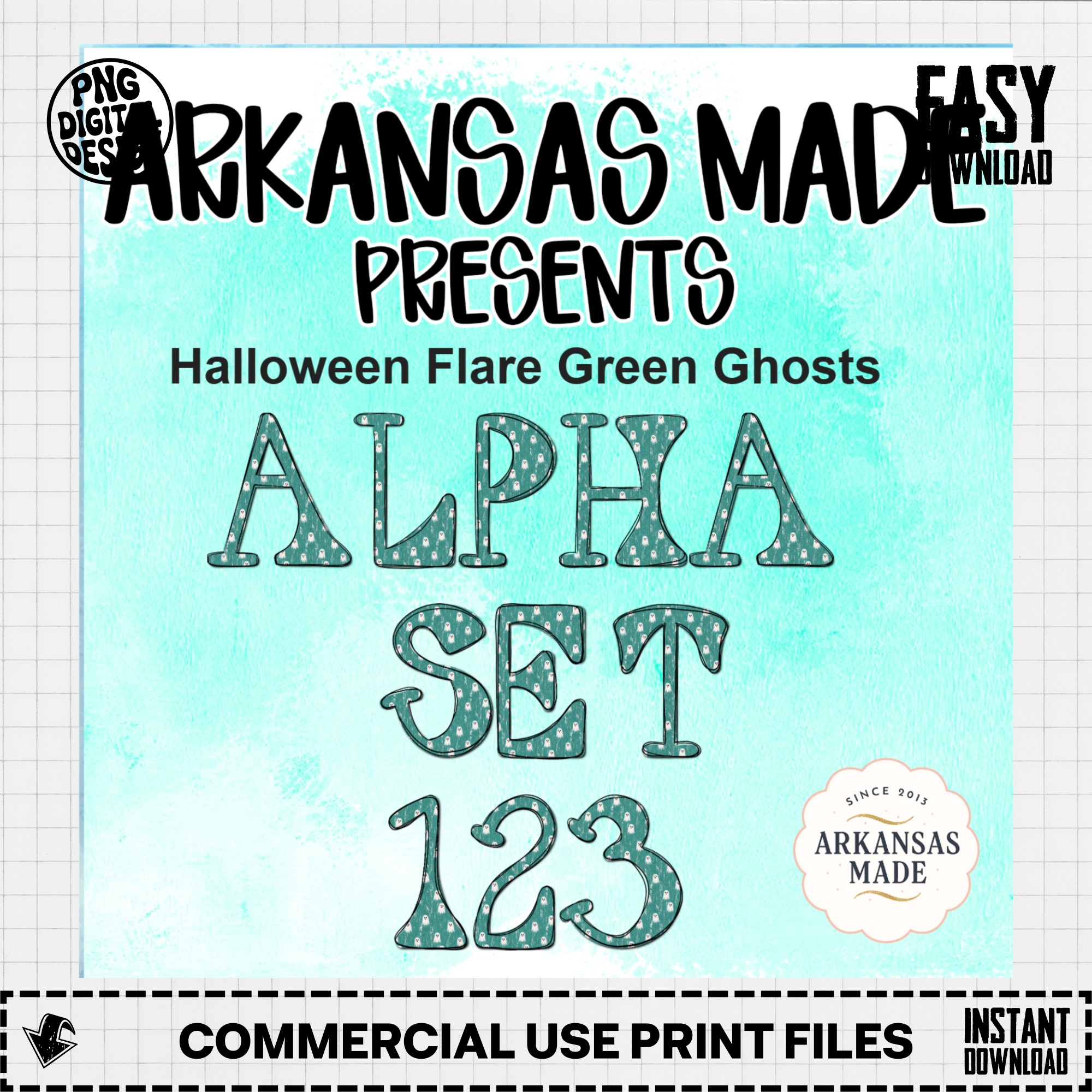 Halloween Flare Green Ghosts Alpha Set 123 PNGs | Spooky Ghost Digital Alphabet Letters Numbers ClipArt Bundle - Image 3