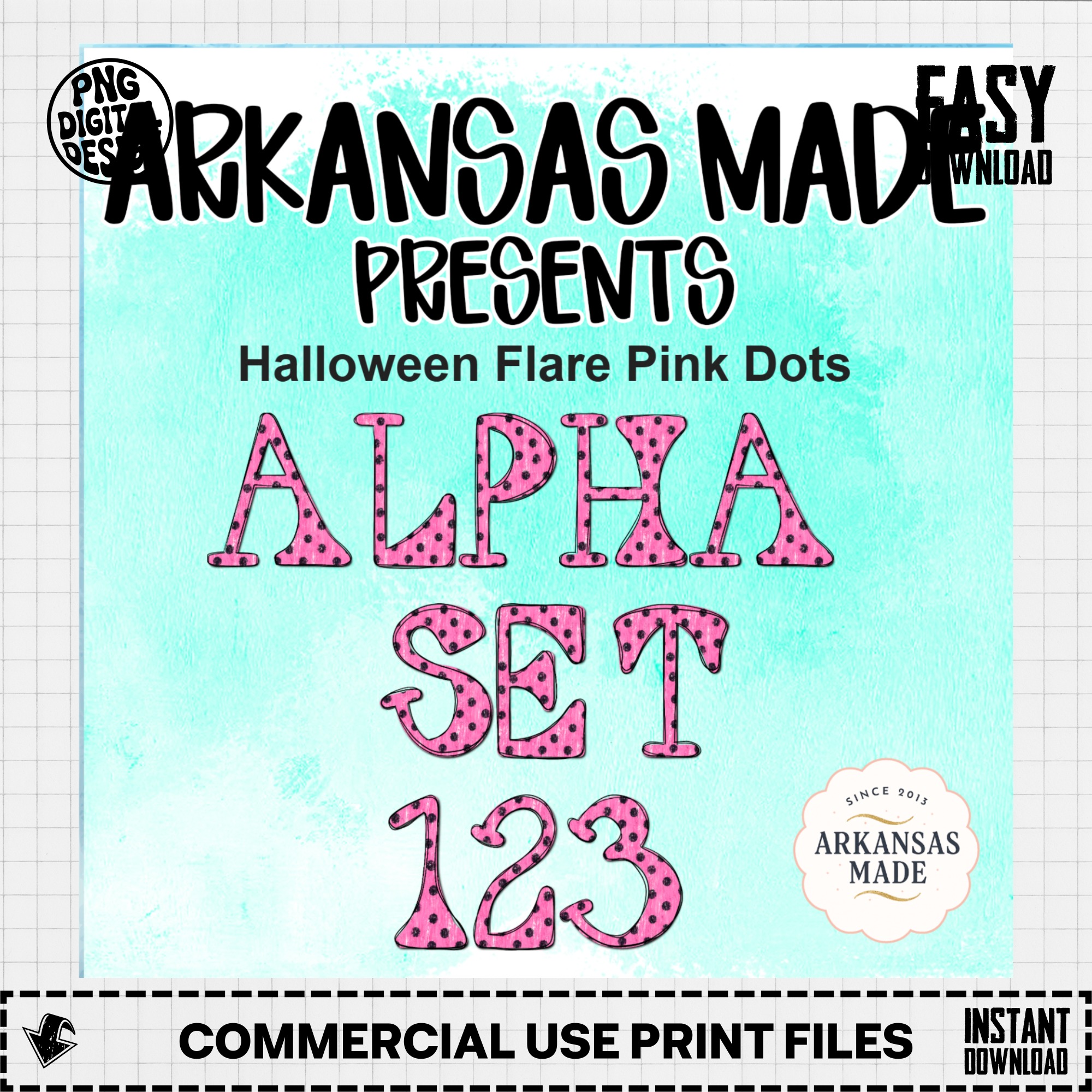 Halloween Flare Pink Dots Alpha Set 123 Digital Alpha PNGs | Cute Halloween Letters Numbers Doodle Font Craft Supply - Image 3
