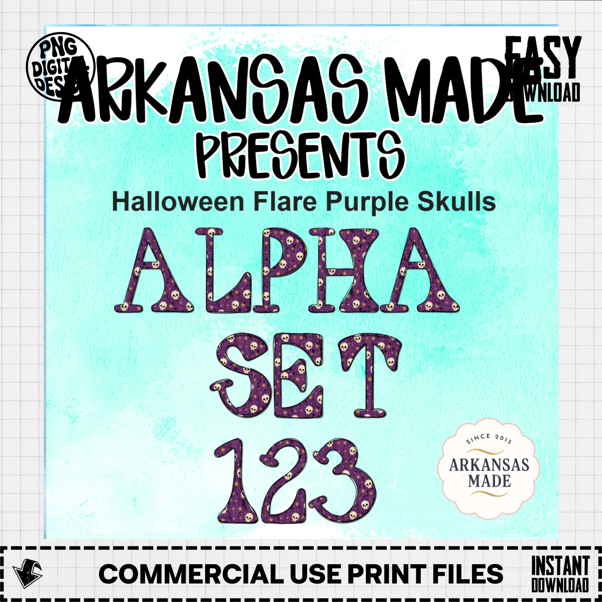 Halloween Flare Purple Skulls Alpha Set 123 PNGs Spooky Digital Letters Numbers & Symbols Instant Download - Image 3