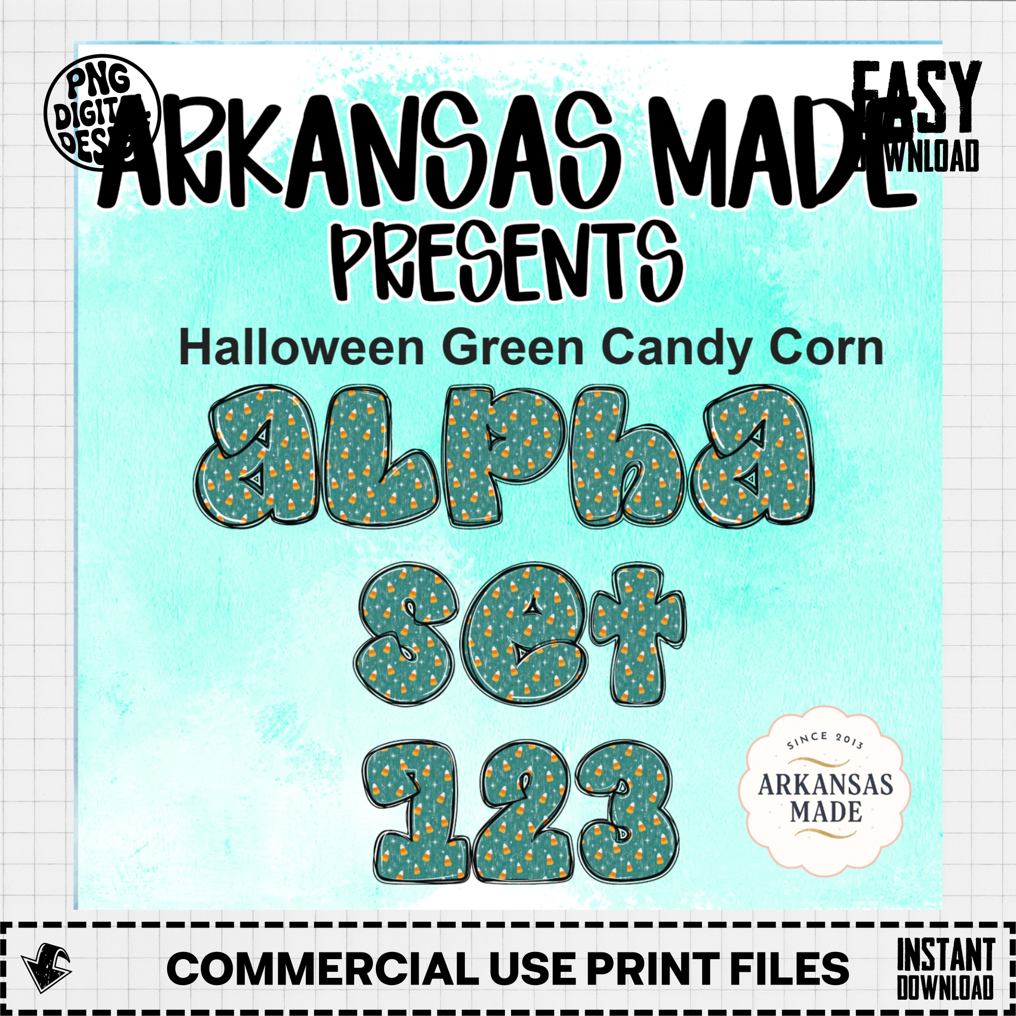 Halloween Green Candy Corn Alpha Set 123 Digital Alpha PNGs | Spooky Letters & Numbers Bundle for Sublimation & Fall Crafts DIY - Image 3