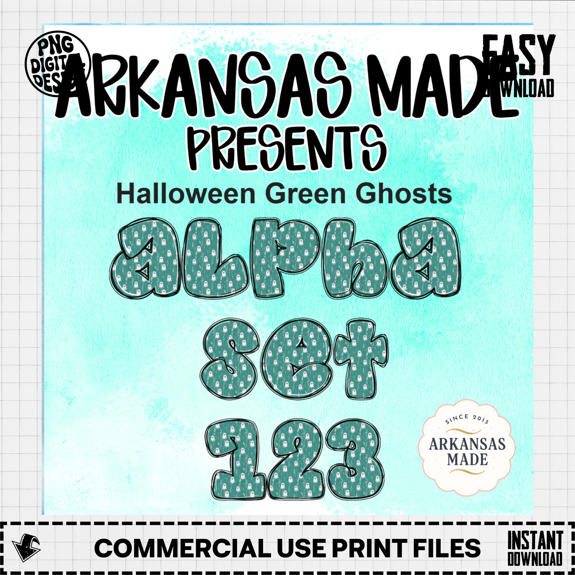 Halloween Green Ghosts Alpha Letter PNGs - Spooky Ghost Digital Alphabet Clip Art for Sublimation & Crafts - Image 3