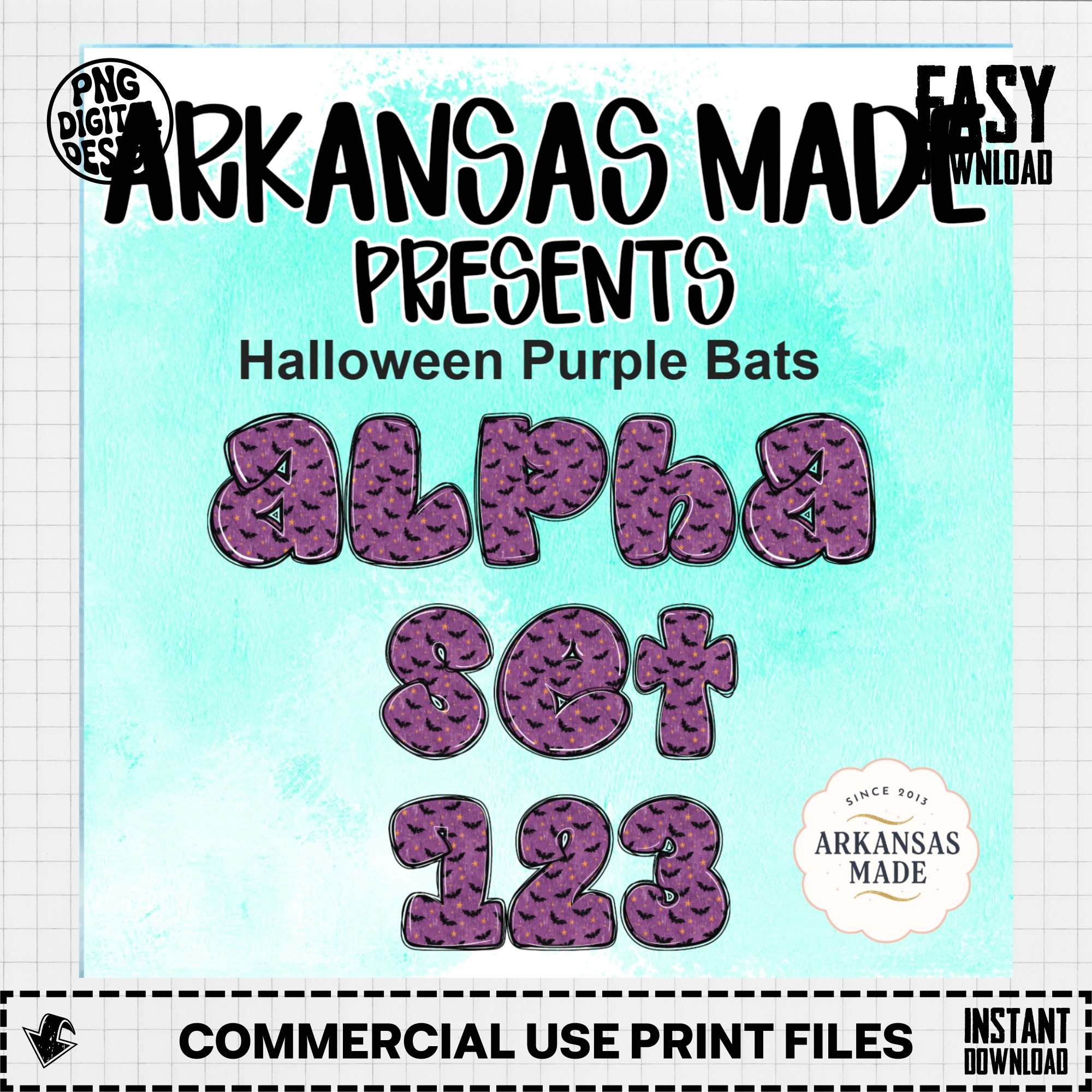 Halloween Purple Bats Alpha Set 123 Digital Alpha PNGs - Spooky Instant Download Clipart Letters & Numbers - Image 3