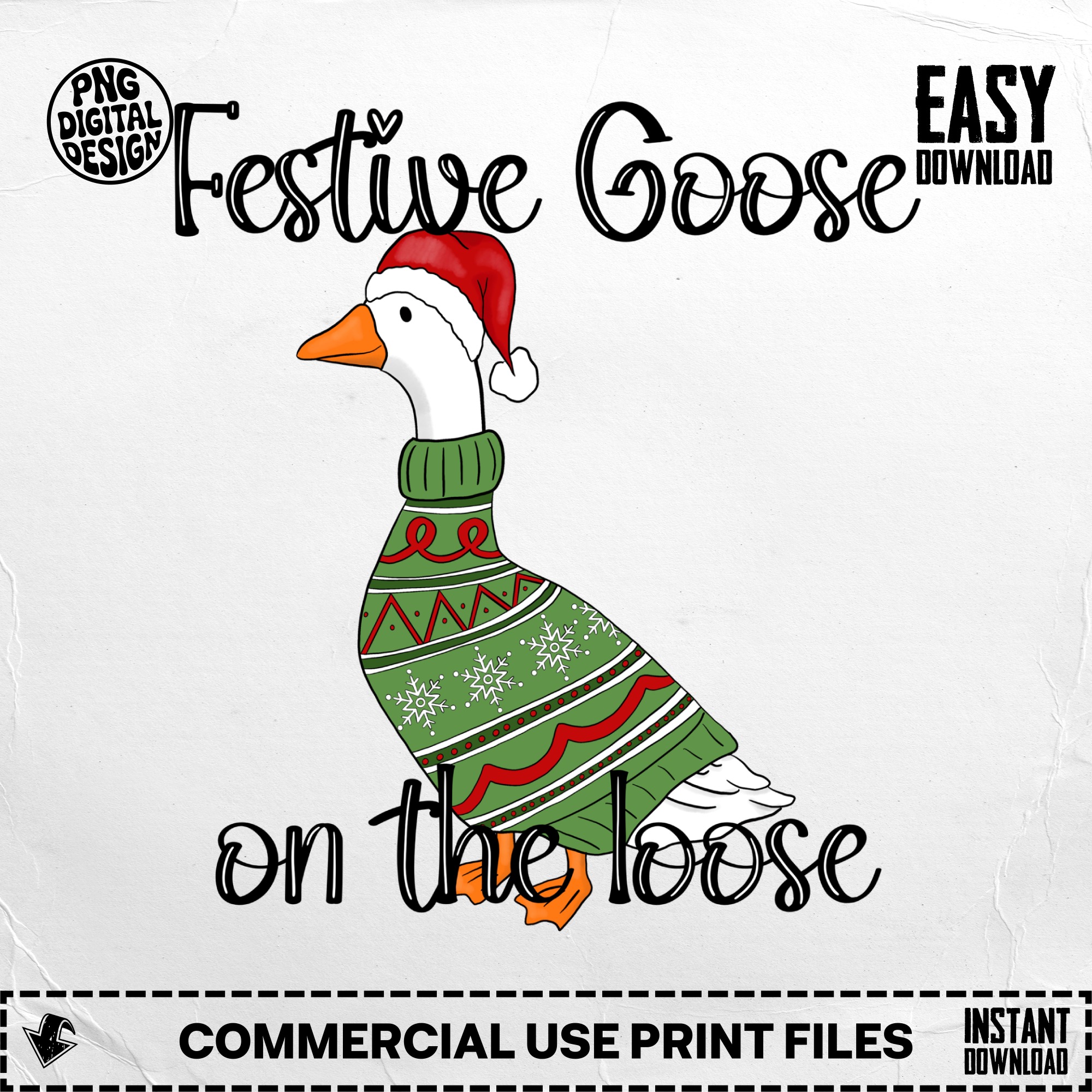Festive Goose on the Loose Christmas PNG Digital Download, Funny Holiday Ugly Sweater Goose Sublimation Design File - Image 5