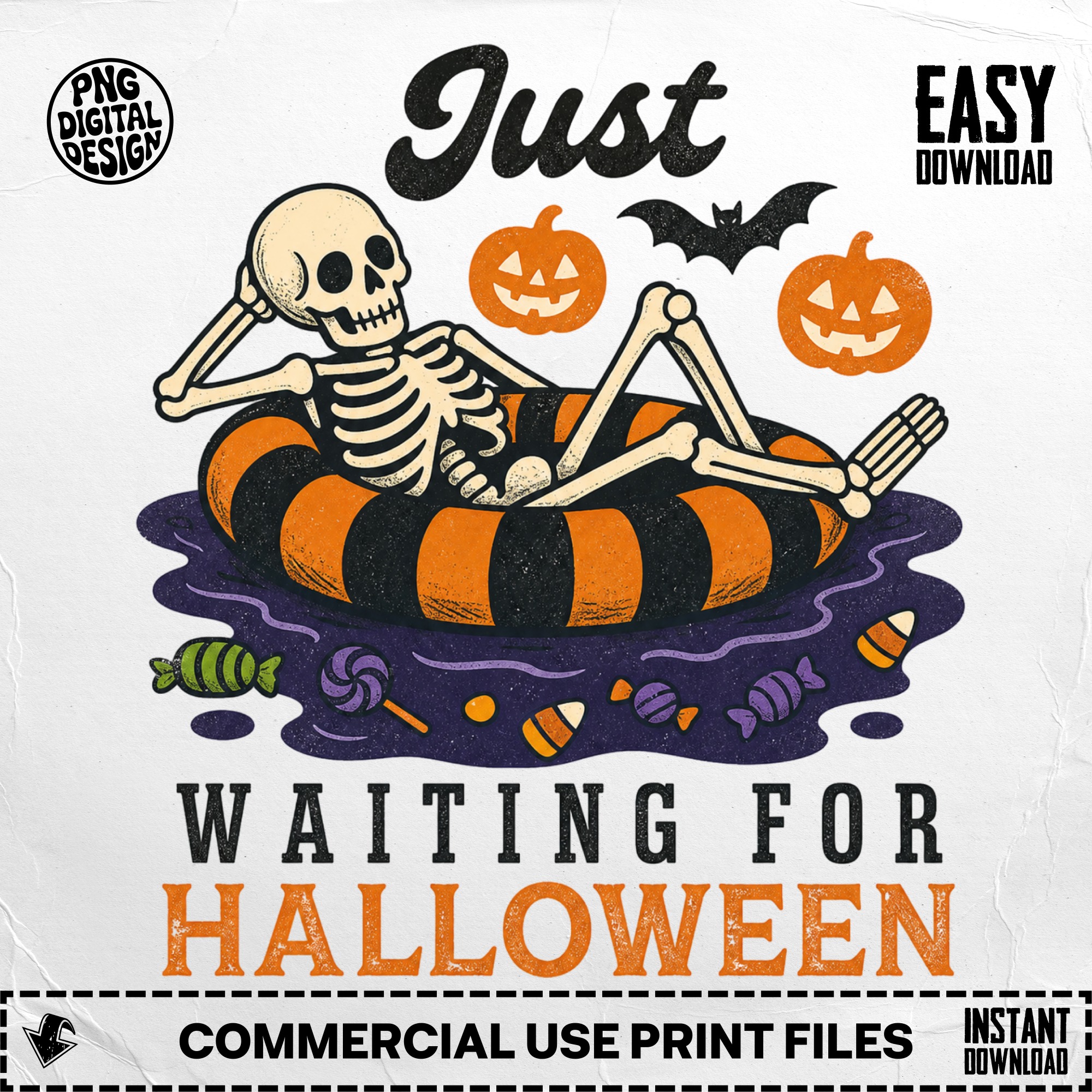 Waiting For Halloween PNG Digital Download, Skeleton Halloween Design, Spooky Season Graphic, Funny Fall PNG - Image 5