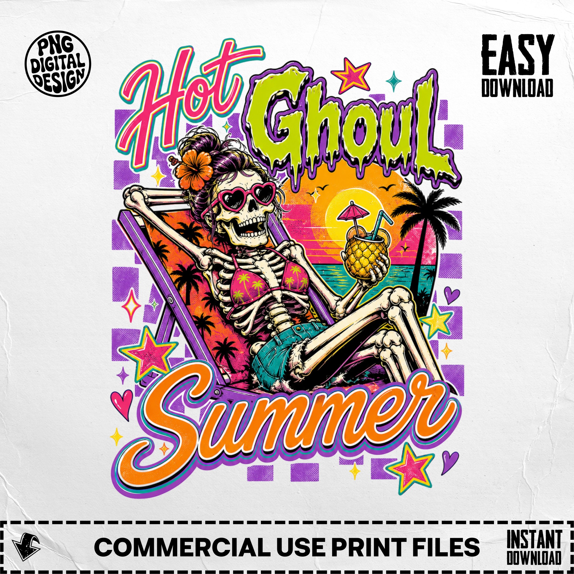 Hot Ghoul Summer Digital PNG, Y2K Skeleton Beach Party Graphic, Spooky Cute Instant Download Sublimation Design File - Image 5