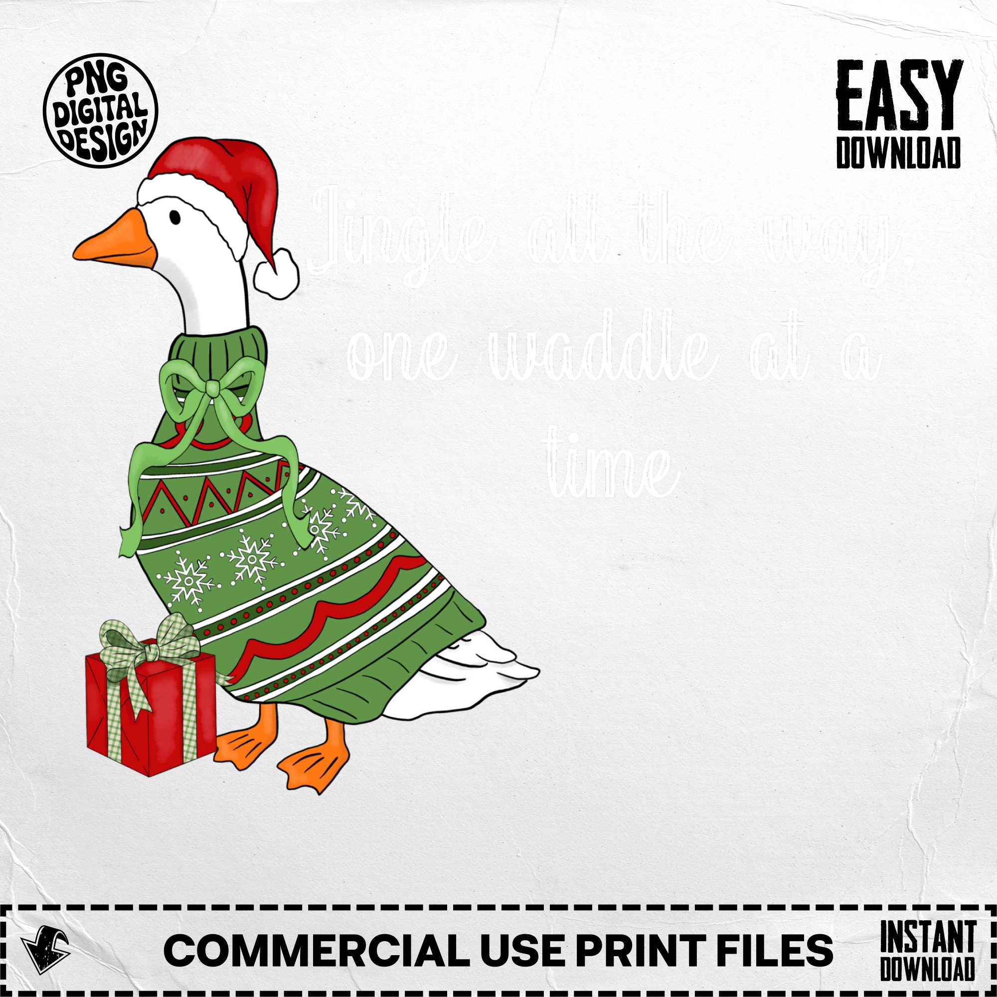 Jingle All The Way Goose Digital Download, Funny Christmas Waddle Animal Art, Festive Holiday Sweater Print, Cute Xmas Gift PNG - Image 5