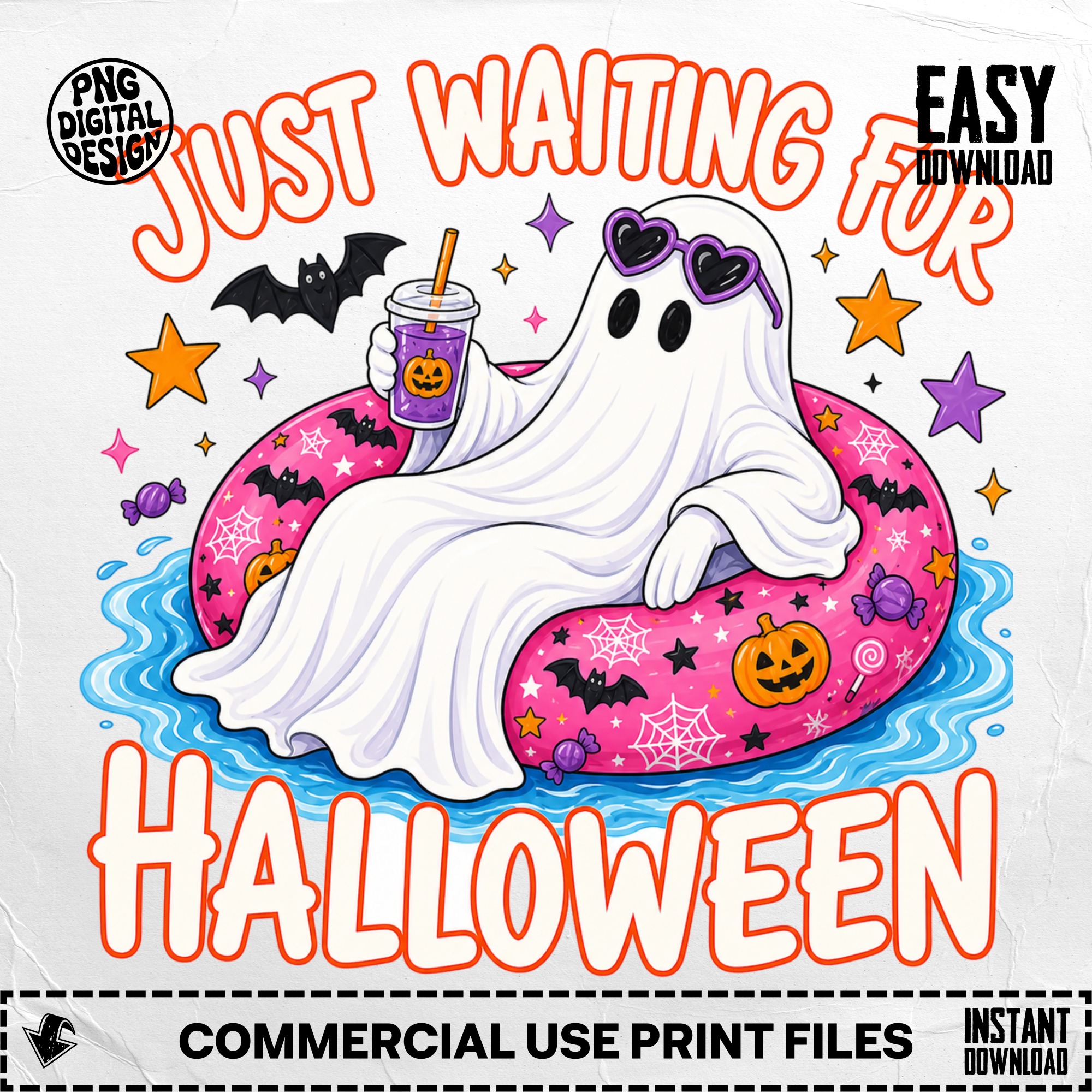 Just Waiting for Halloween Ghost PNG Digital Download, Cute Spooky Season Ghostie Graphic Design, Funny Fall Sublimation Tee Art - Image 5