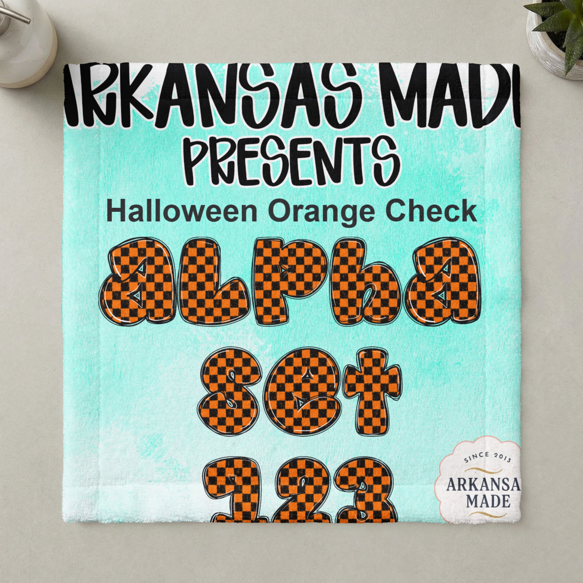 Halloween Orange Check Alpha Set 123 PNGs, Spooky Digital Letters for Ghostly Crafts, Retro Halloween Font - Image 5