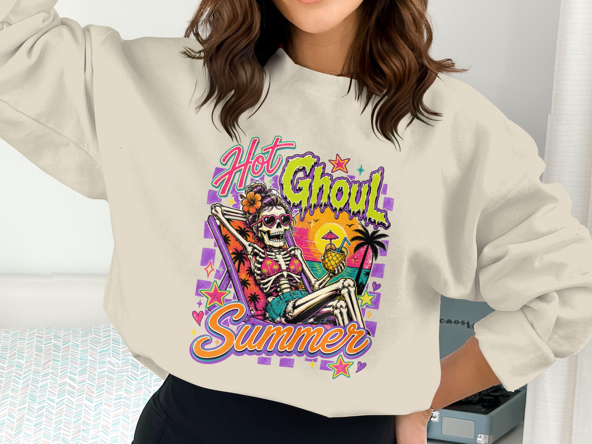 Hot Ghoul Summer Digital PNG, Y2K Skeleton Beach Party Graphic, Spooky Cute Instant Download Sublimation Design File - Image 3