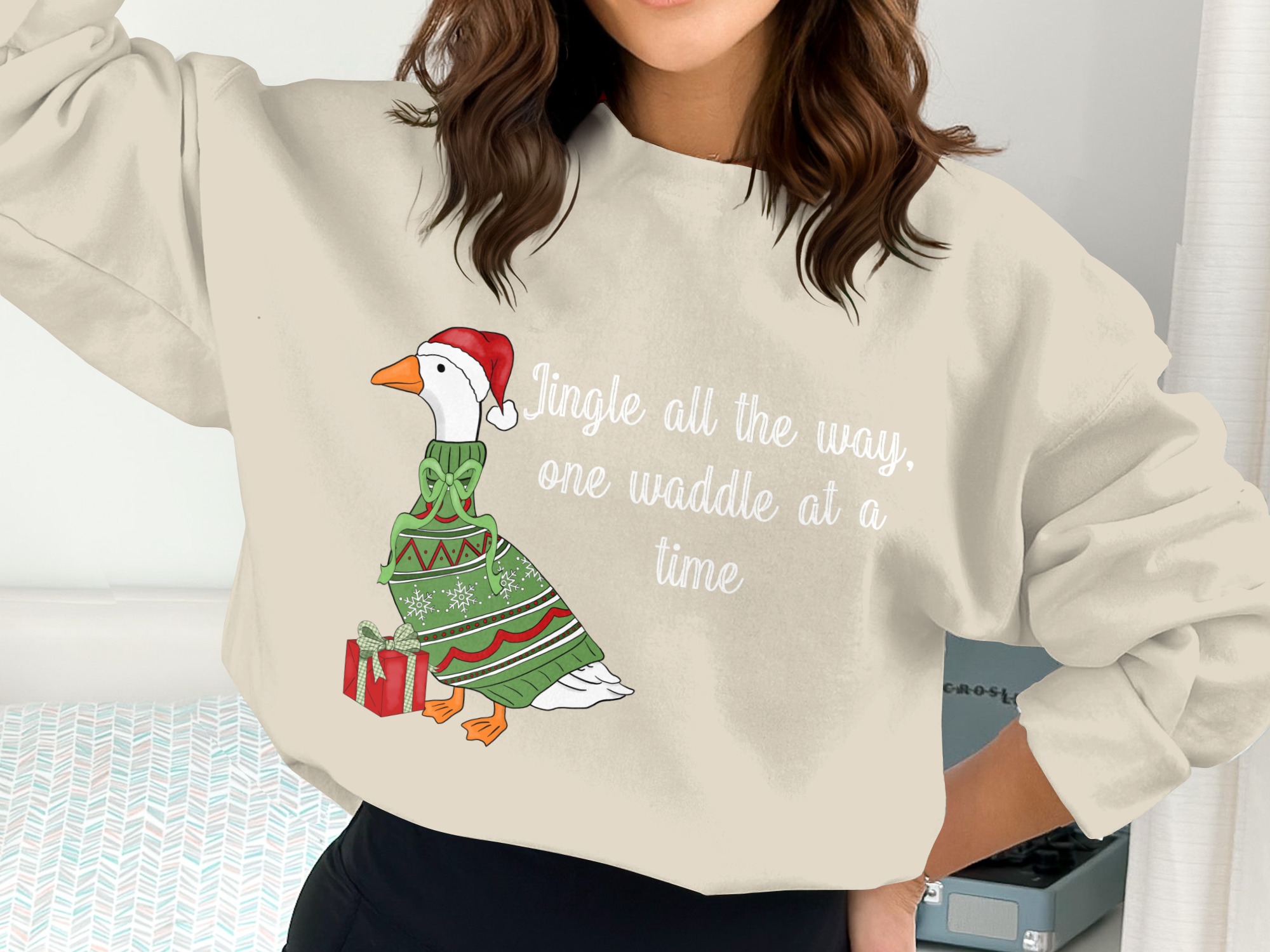Jingle All The Way Goose Digital Download, Funny Christmas Waddle Animal Art, Festive Holiday Sweater Print, Cute Xmas Gift PNG - Image 3
