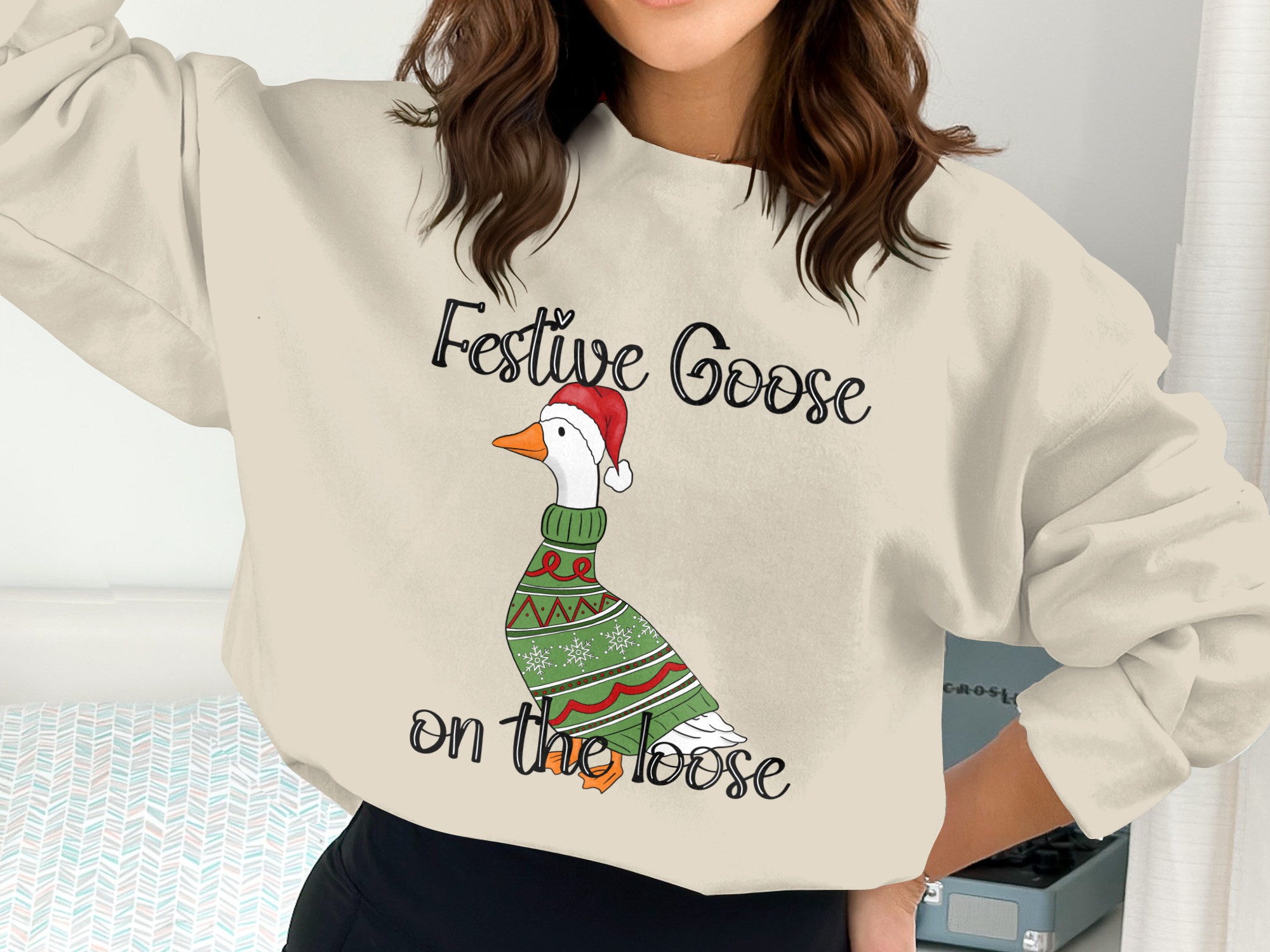 Festive Goose on the Loose Christmas PNG Digital Download, Funny Holiday Ugly Sweater Goose Sublimation Design File - Image 3