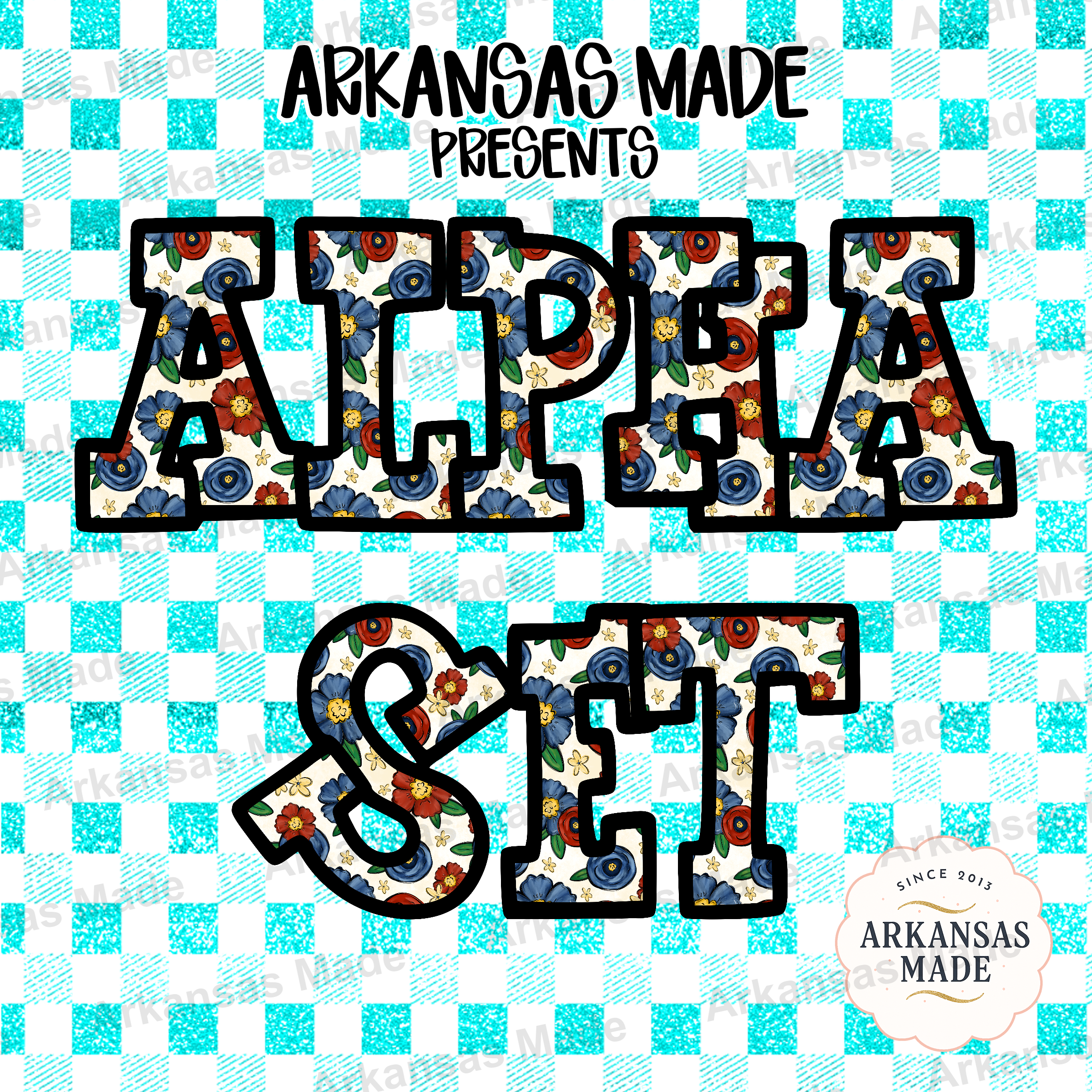 Floral Red Blue Alpha Set PNG, Country Rustic Letter Alphabet Digital Download, Sublimation Design for T-Shirts & Crafts