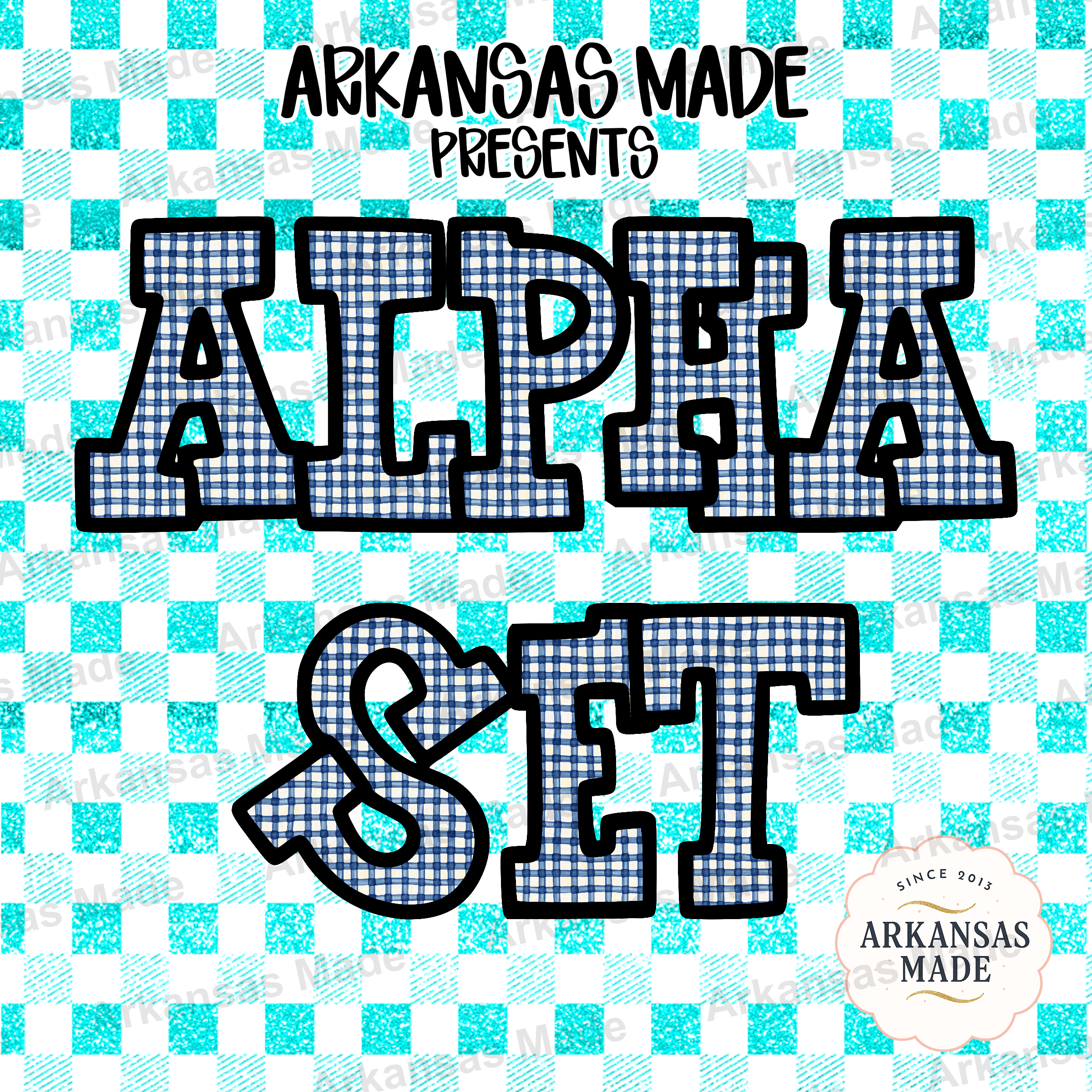 Blue Plaid Alpha Set PNG, Chunky Gingham Digital Letters Alphabet, Preppy Sublimation Design for Crafting