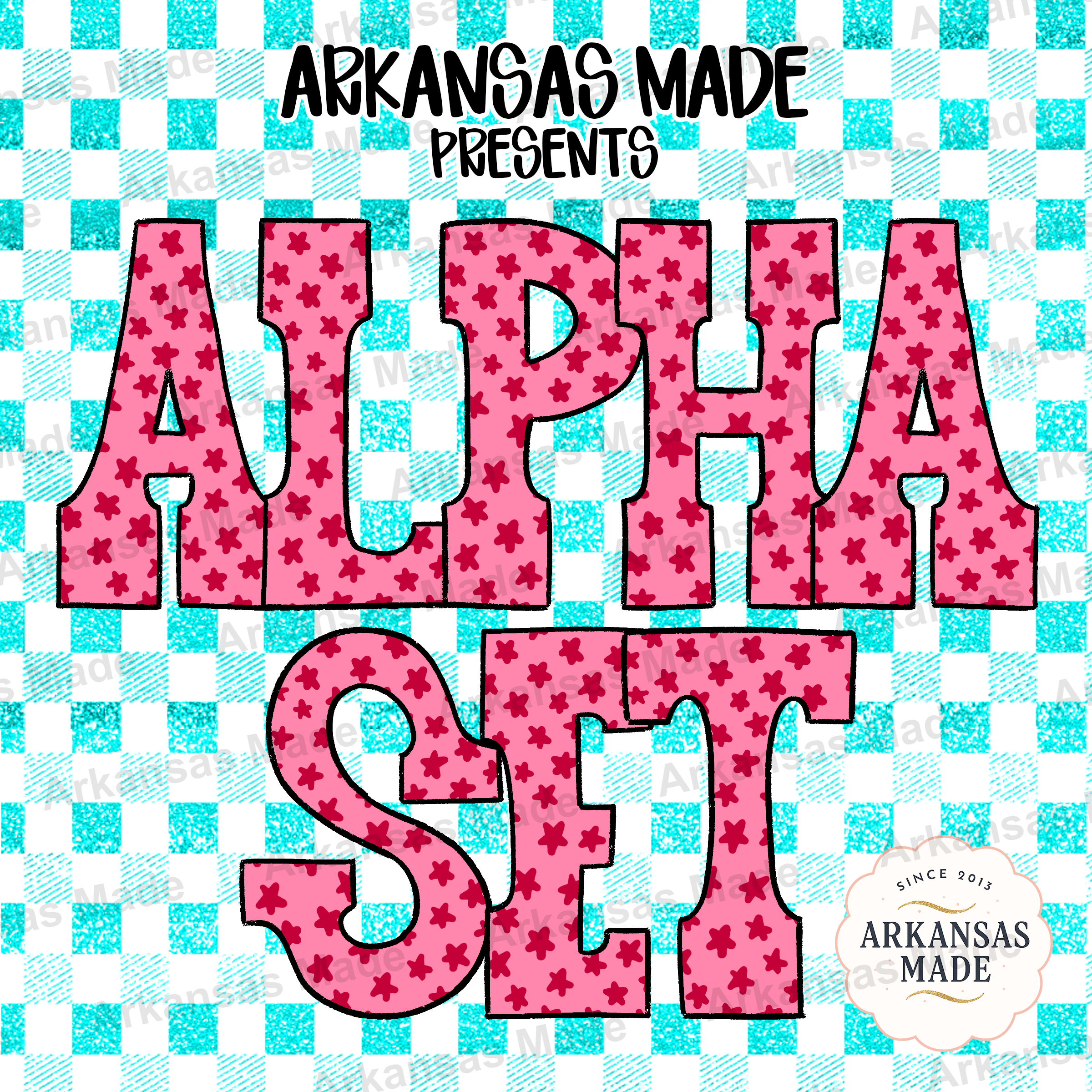 Pink Star Alpha Set PNG | Red Star Alphabet Sublimation Digital Download | Chunky Letters Font for Crafting