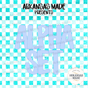 Striped Blue Alpha Set PNGs, Digital Alphabet Letters, Cute Light Blue Monogram Font, Crafting & Sublimation Alpha PNG Bundle