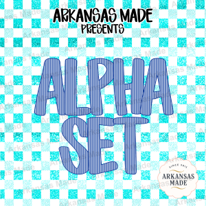 Pinstripe Alpha PNGs, Blue Striped Digital Alphabet Letters, Full A-Z Letter Set, Varsity Style PNG Font for Crafts, Instant Download