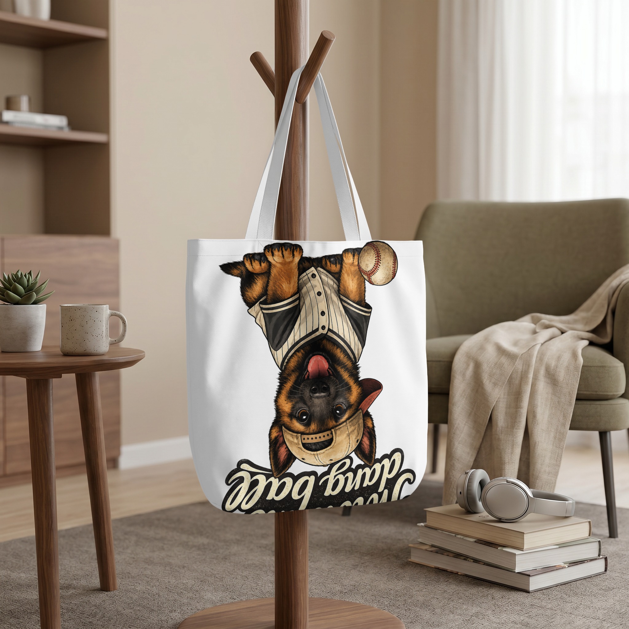 German Shepherd Puppy Baseball Tote Bag | Funny Dog Lover Gift | Throw The Dang Ball Pet Owner Canvas Bag - Image 9