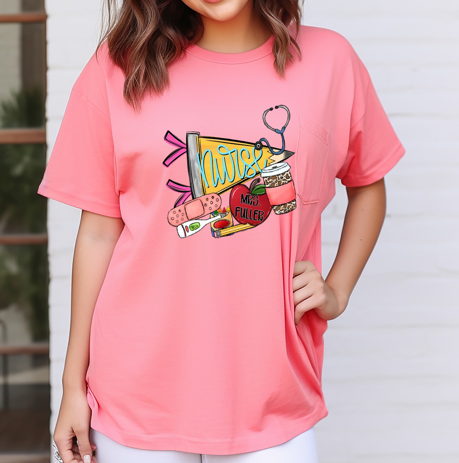 Nurse & Teacher Appreciation T-Shirt | Stethoscope, Apple, Coffee & Bandage Tee | Thoughtful RN Gift & Educator Shirt - Image 4