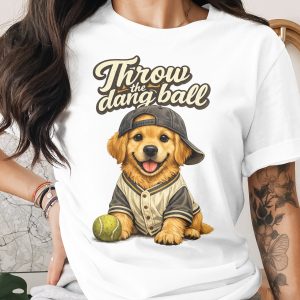 Throw the Dang Ball Golden Retriever T-Shirt, Cute Baseball Puppy Dog Mom Gift, Sporty Pet Lover Unisex Tee