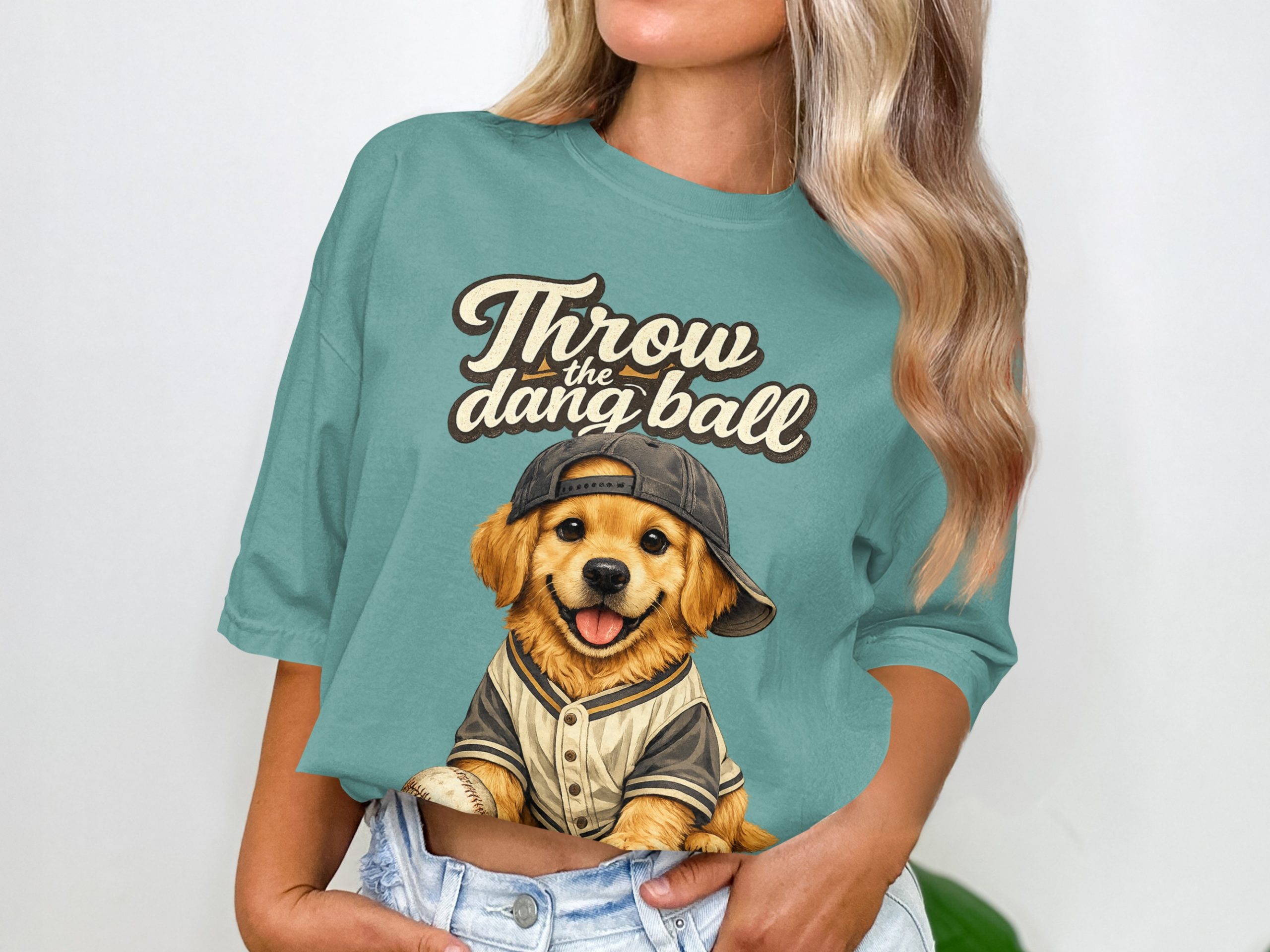 Golden Retriever Baseball Puppy T-Shirt, Throw the Dang Ball Funny Dog Lover Tee, Sports Fan Pet Owner Gift - Image 5