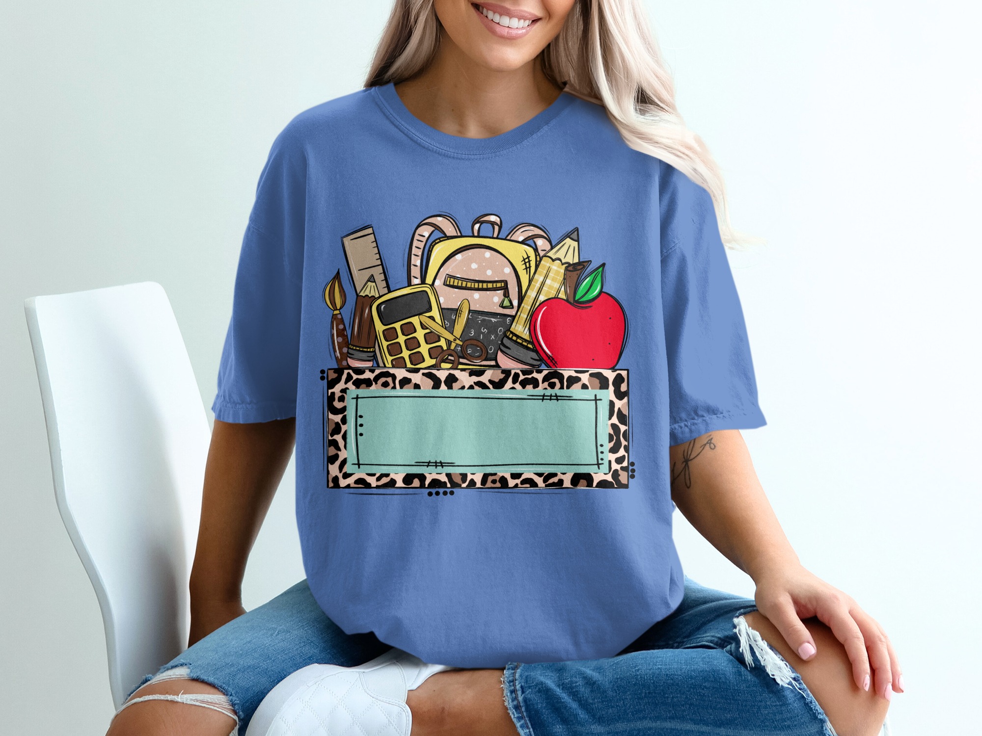 Personalized Teacher T-Shirt, Custom School Supplies & Leopard Print Frame Tee, Back to School Educator Gift Shirt - Image 20