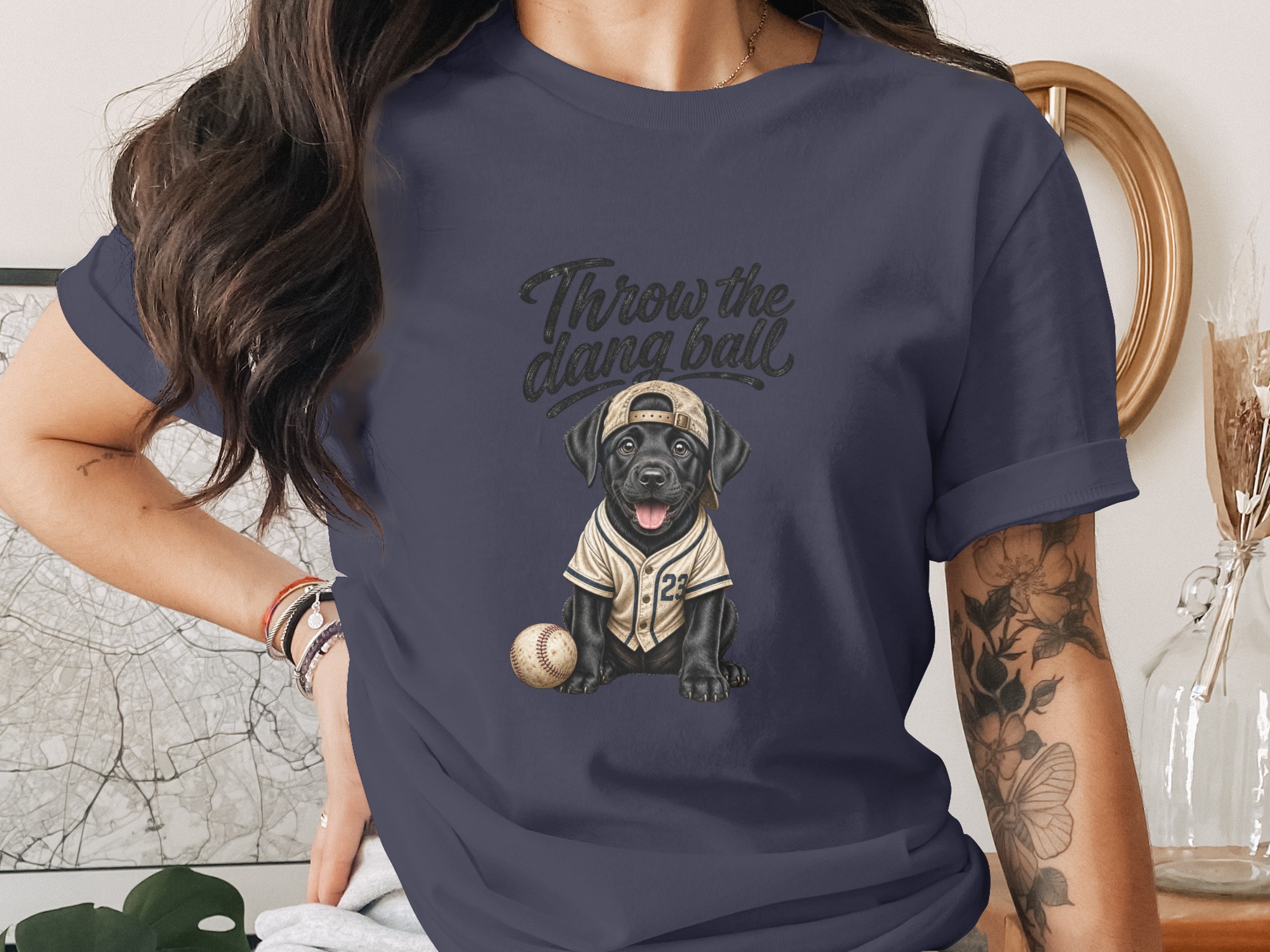 Throw the Dang Ball Black Lab Baseball T-Shirt | Funny Dog Lover Gift | Puppy Pet Dad Mom Graphic Tee | Cute Sports Fan Apparel - Image 2