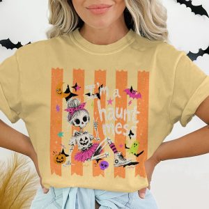 Spooky Cute Haunt Mess Skeleton Girl T-Shirt, Kawaii Pastel Goth Halloween Tee, Fun Y2K Fall Season Shirt for Women & Teens