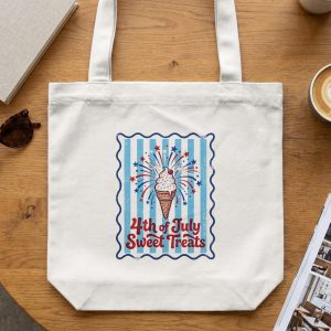 4th of July Sweet Treats Tote Bag, Patriotic Ice Cream Fireworks Gift, Vintage Americana Summer Celebration Market Carryall