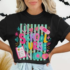 School Nurse T-Shirt, Colorful RN Appreciation Tee, Cheerful Healthcare Worker Gift, Registered Nurse Life Top for Back to School &