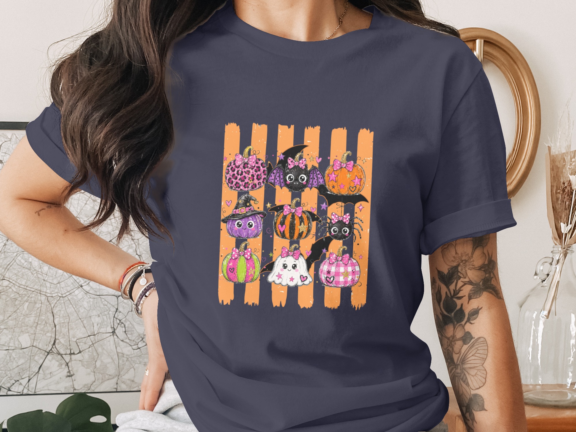 Cute Spooky Pumpkins Halloween T-Shirt for Women, Adorable Pastel Goth Trick or Treat Shirt for Fall Season - Image 12