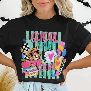 School Spirit Social Club T-Shirt, Y2K Aesthetic Tee with Leopard & Heart Sunglasses, Back to School Student Teacher Gift