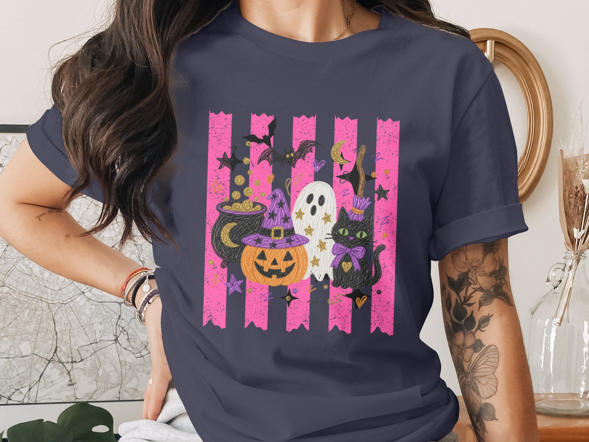 Cute Halloween T-Shirt for Women, Spooky Season Ghoul Gang Shirt, Pink Witchy Pumpkin Ghost Cat Tee, Kawaii Fall Gift Idea - Image 12