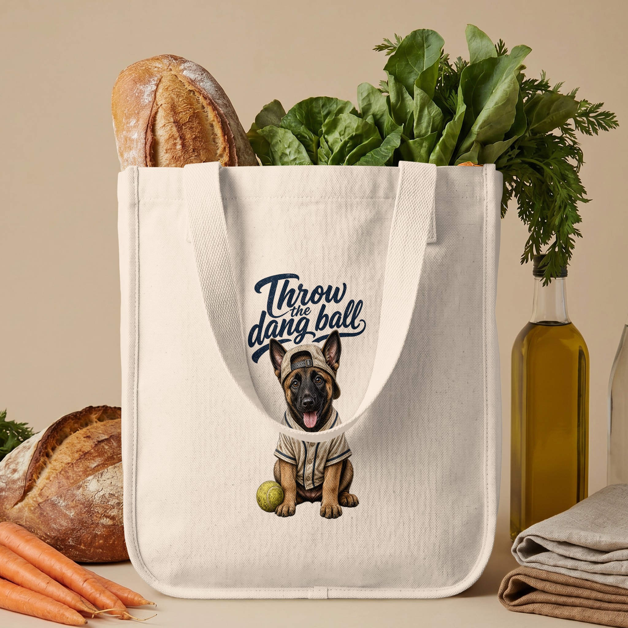 Throw the Dang Ball Dog Tote Bag, Cute German Shepherd Puppy Baseball Cap Funny Pet Lover Gift Canvas - Image 6