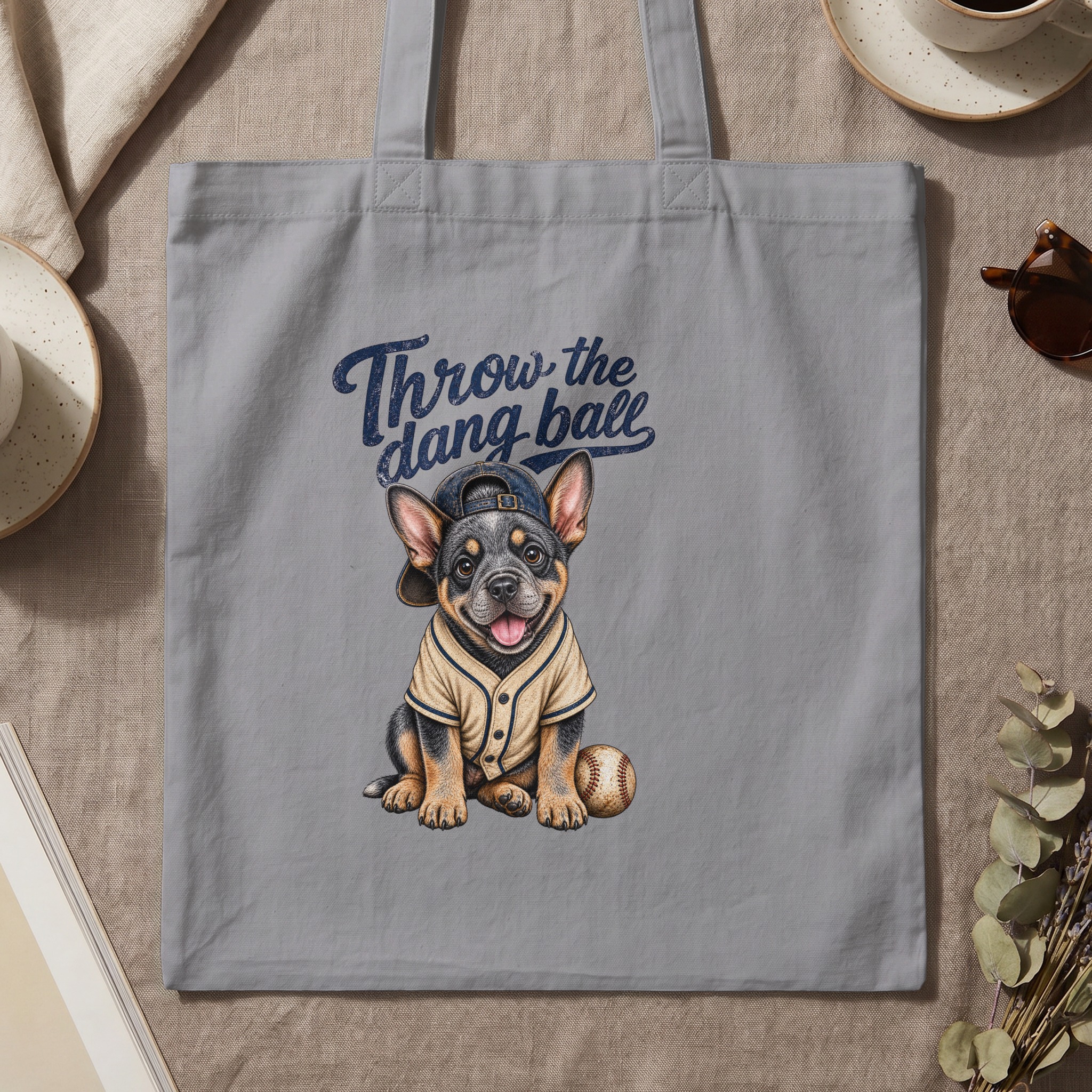 'Throw the dang ball' Baseball Puppy Tote Bag, Funny Dog Lover French Bulldog Owner Gift for Pet Moms Dads - Image 3