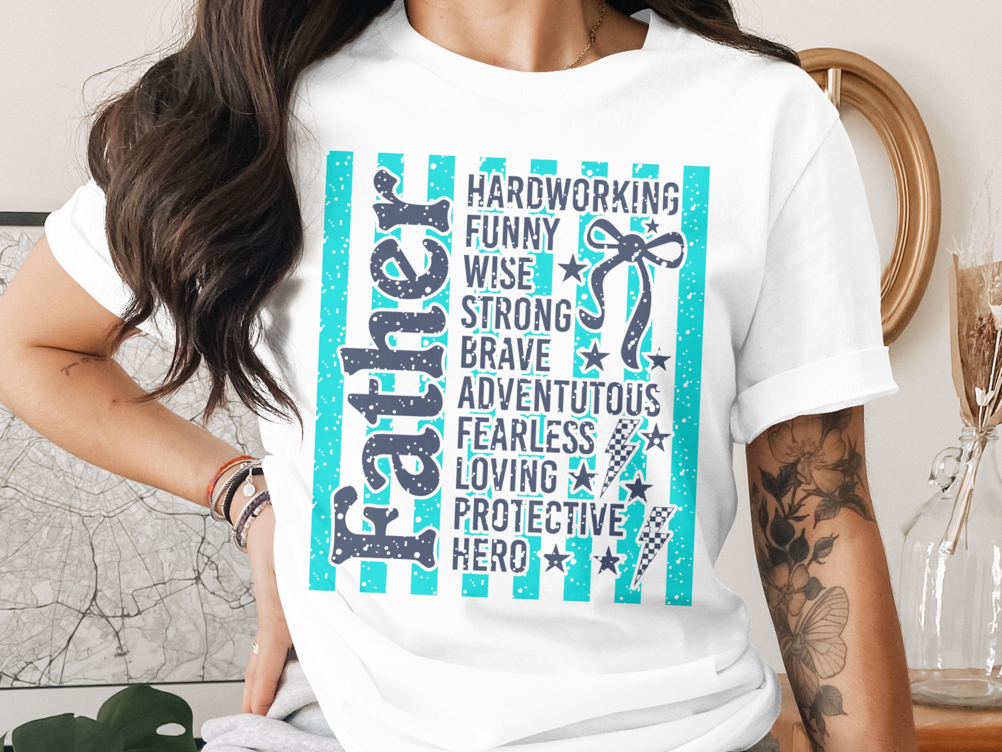 Hardworking Hero Dad T-Shirt Gift for Him | Funny Wise Strong Brave Protective Loving Man Tee | Awesome Father's Day Shirt