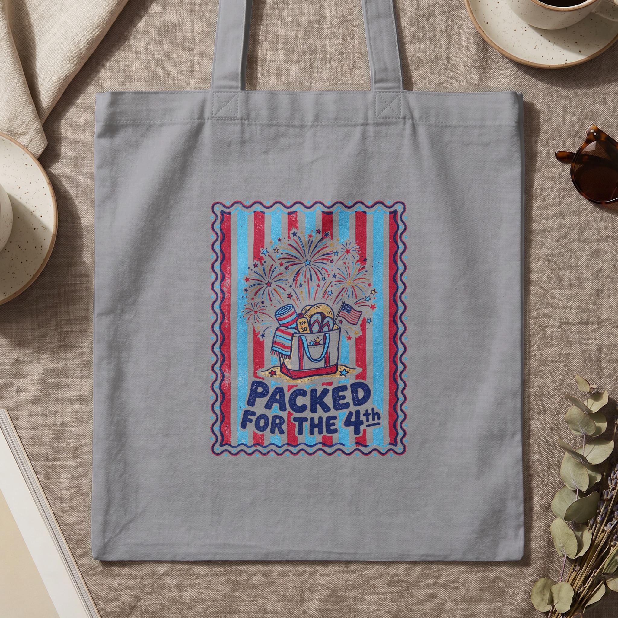 Packed for the 4th Tote Bag | Patriotic July Fourth Beach Bag | Vintage Americana Summer Tote Gift | Independence Day Firework Reusable Bag - Image 3