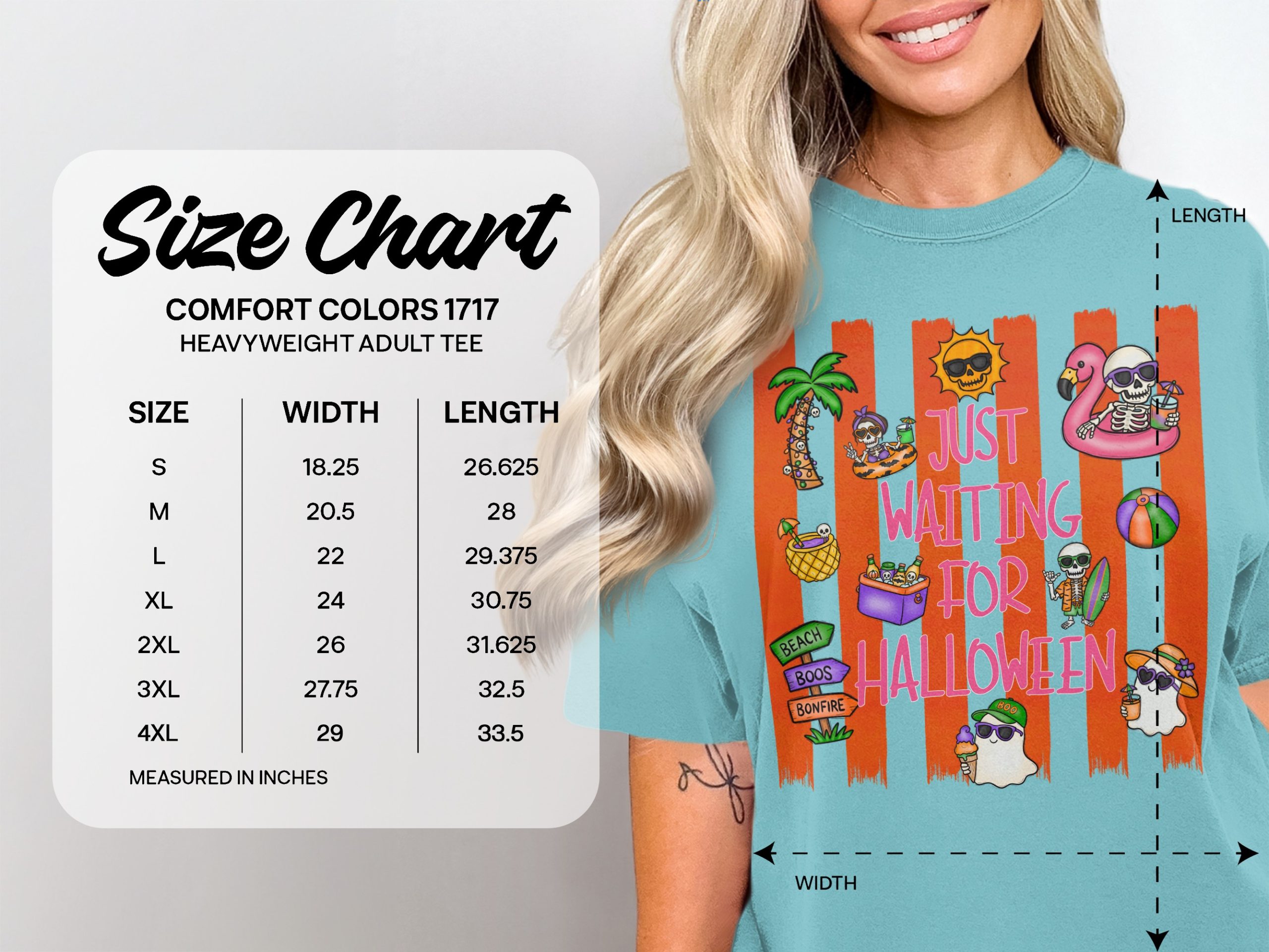 Just Waiting For Halloween Beach Vacation T-Shirt, Spooky Season Summer Vibes Shirt, Cute Skeleton Ghost Tee - Image 4