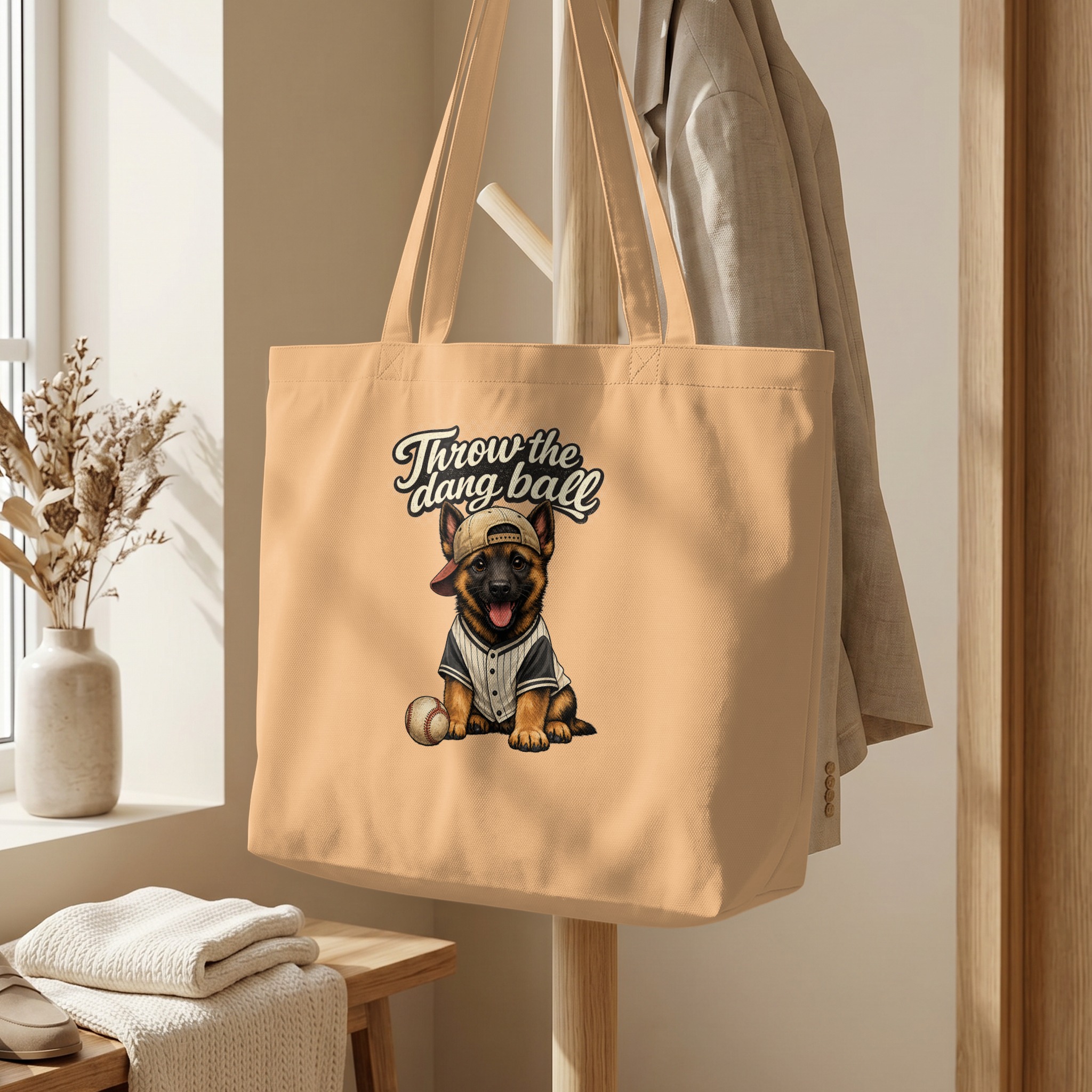 German Shepherd Puppy Baseball Tote Bag | Funny Dog Lover Gift | Throw The Dang Ball Pet Owner Canvas Bag - Image 5