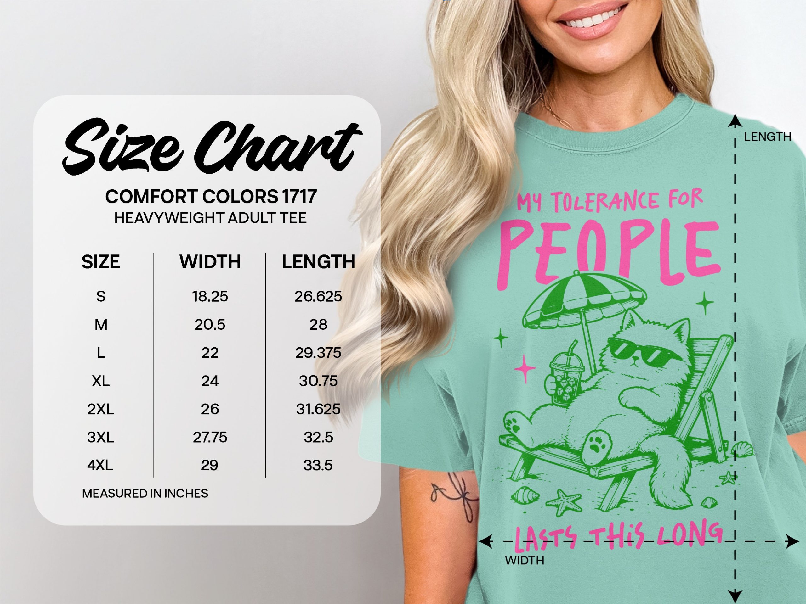 Funny Cat Lover T-Shirt, My Tolerance For People Lasts This Long Shirt, Sarcastic Introvert Cat Tee, Beach Cat Shirt Gift - Image 3