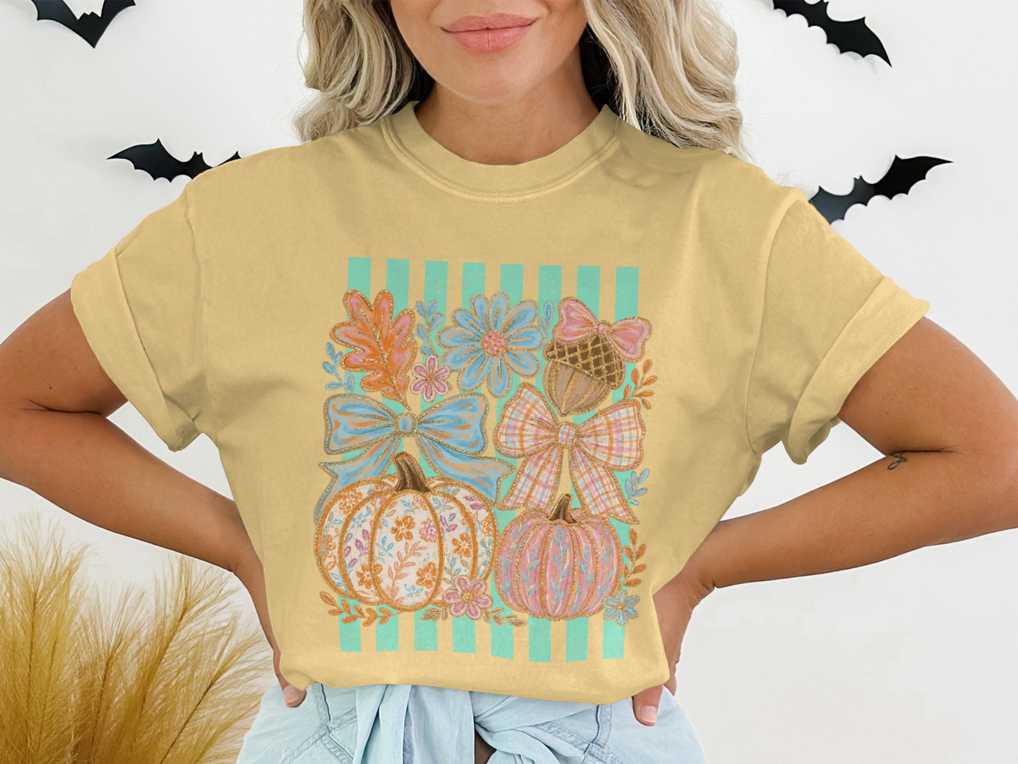 Fall Pumpkin T-Shirt Whimsical Pastel Cottagecore Autumn Vibes Tee Women's Cute Thanksgiving Harvest Shirt Gift - Image 7