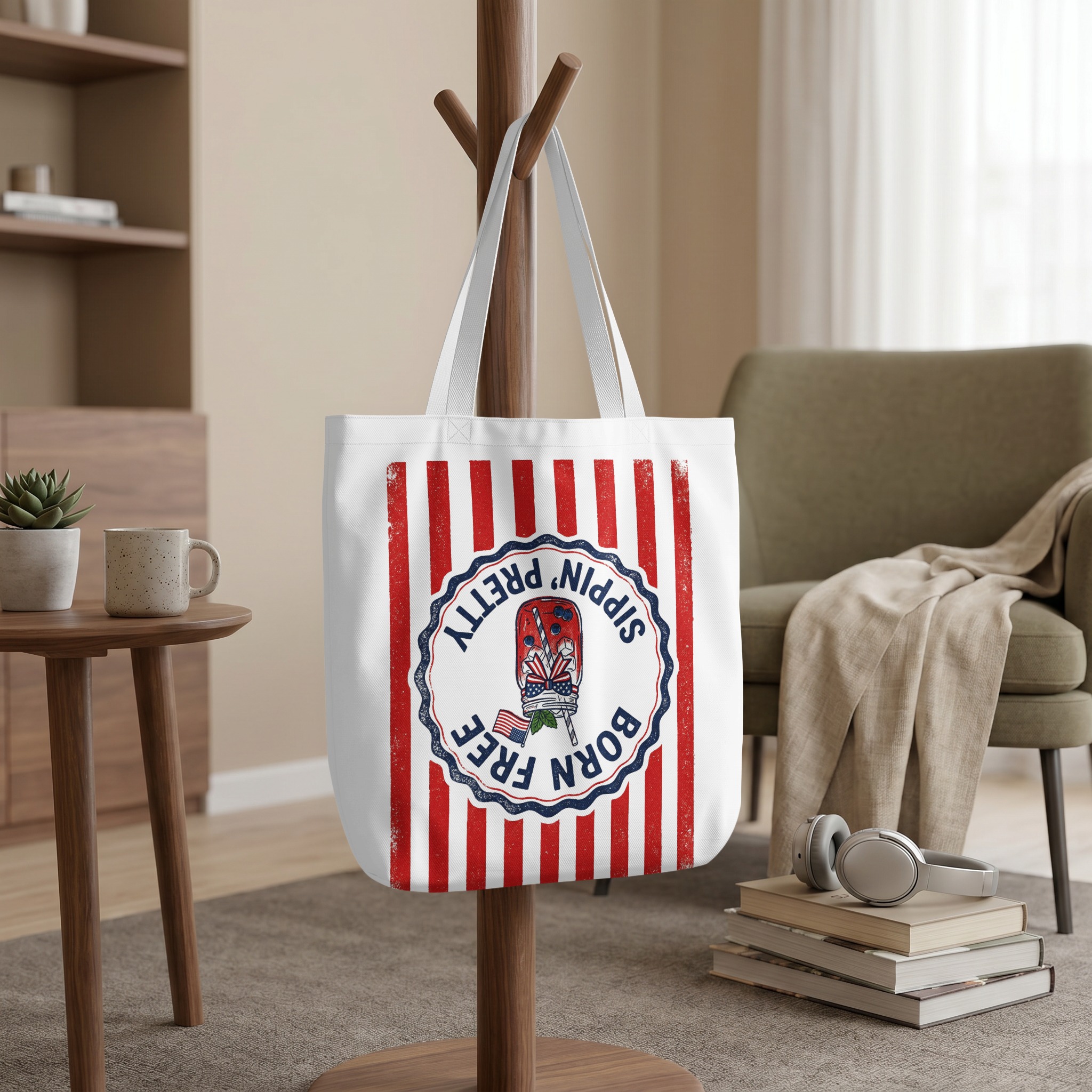 Born Free Sippin' Pretty Patriotic Tote Bag | Vintage Americana Summer Beach Bag | 4th of July Gift for Her - Image 9