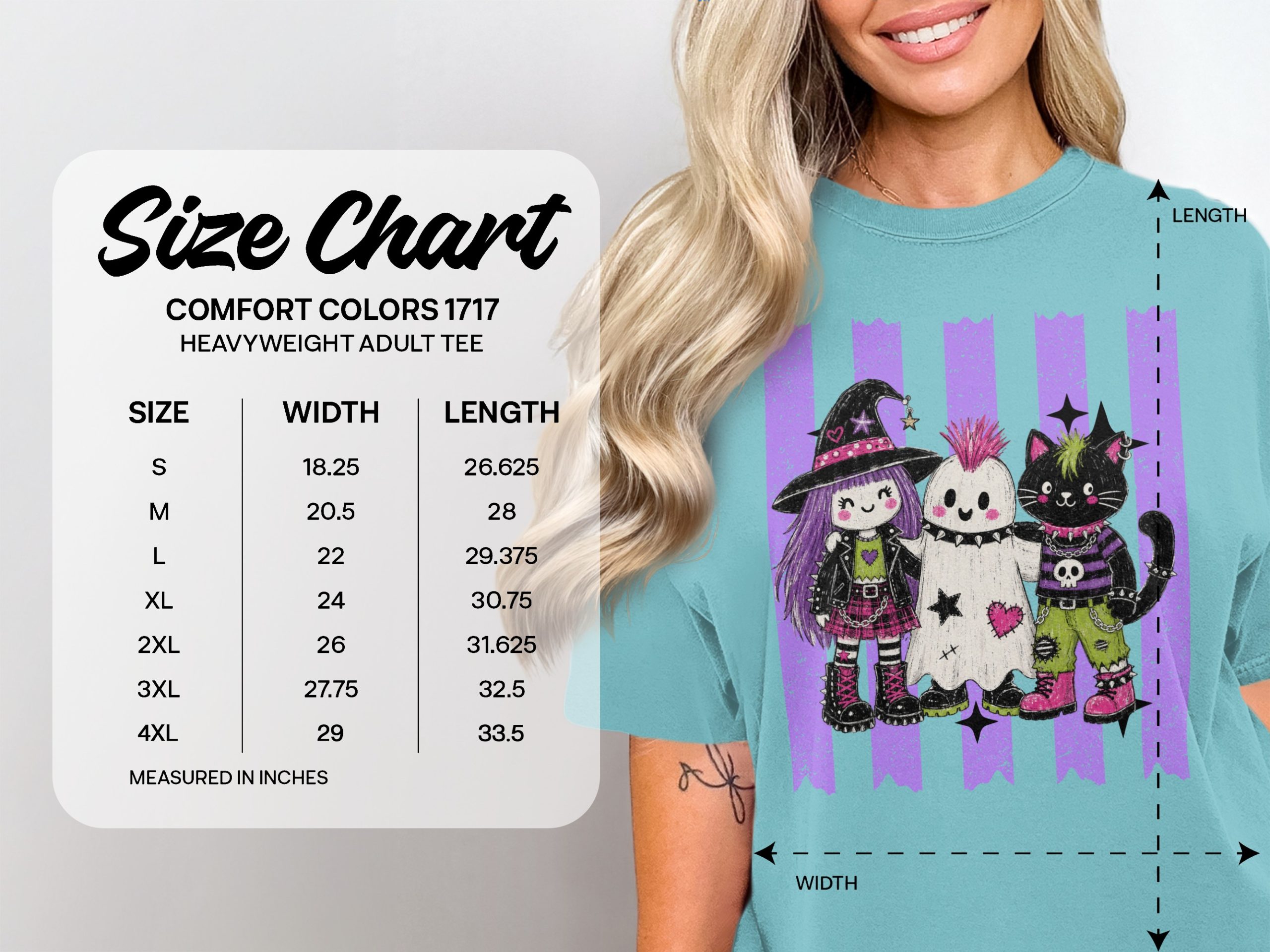 Spooky Cute Goth Friends T-Shirt, Pastel Punk Rock Witch Ghost Cat Halloween Shirt, Alternative Aesthetic Crewneck Tee - Image 11