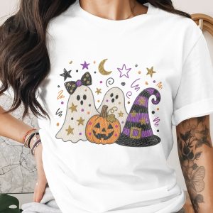 Comfort Colors® Halloween Ghost Pumpkin T-Shirt, Spooky Cute Fall Tee, Whimsical Witch Hat Autumn Season Graphic Shirt Gift