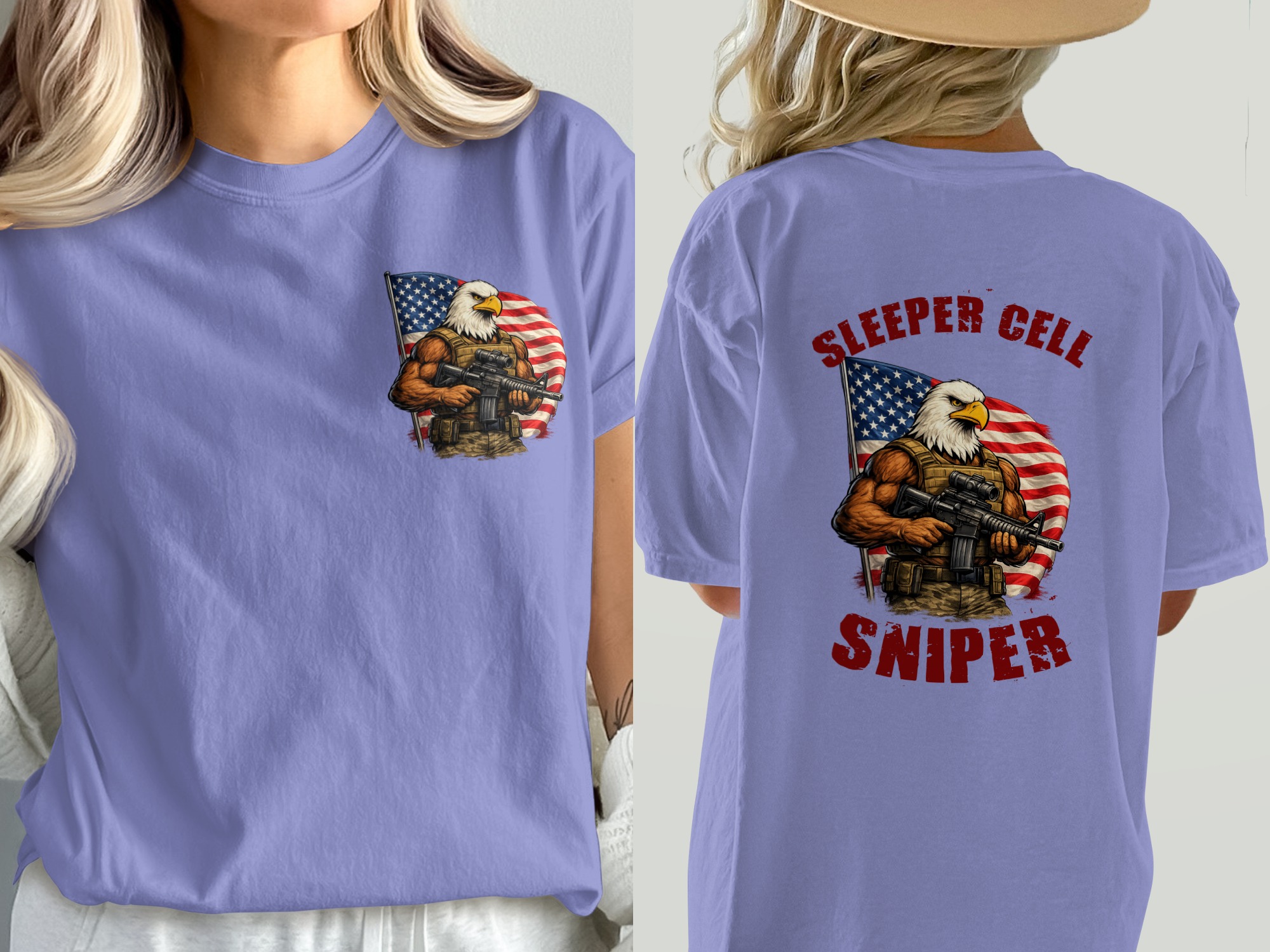 Patriotic Sleeper Cell Sniper T-Shirt, American Flag Eagle Tactical Gear Graphic Tee, Veteran Military USA Pride Gift - Image 3