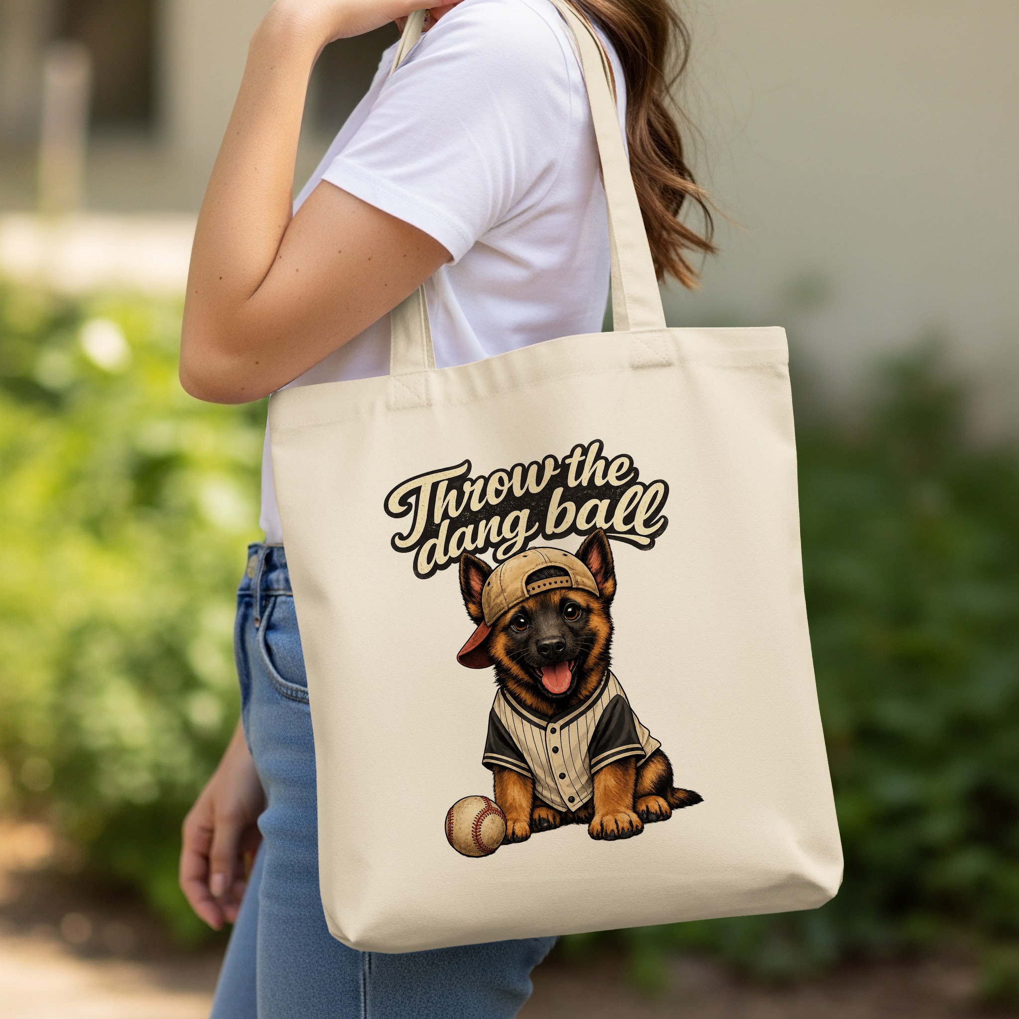 German Shepherd Puppy Baseball Tote Bag | Funny Dog Lover Gift | Throw The Dang Ball Pet Owner Canvas Bag - Image 11