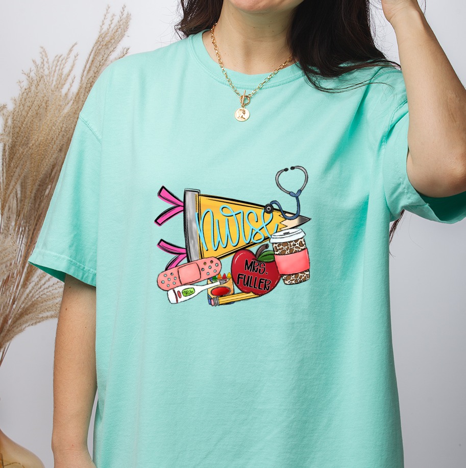 Nurse & Teacher Appreciation T-Shirt | Stethoscope, Apple, Coffee & Bandage Tee | Thoughtful RN Gift & Educator Shirt - Image 2