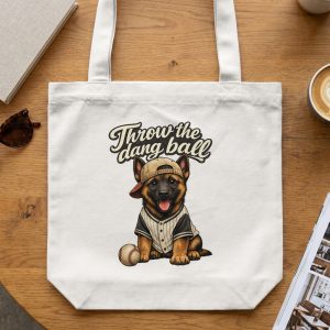 German Shepherd Puppy Baseball Tote Bag | Funny Dog Lover Gift | Throw The Dang Ball Pet Owner Canvas Bag